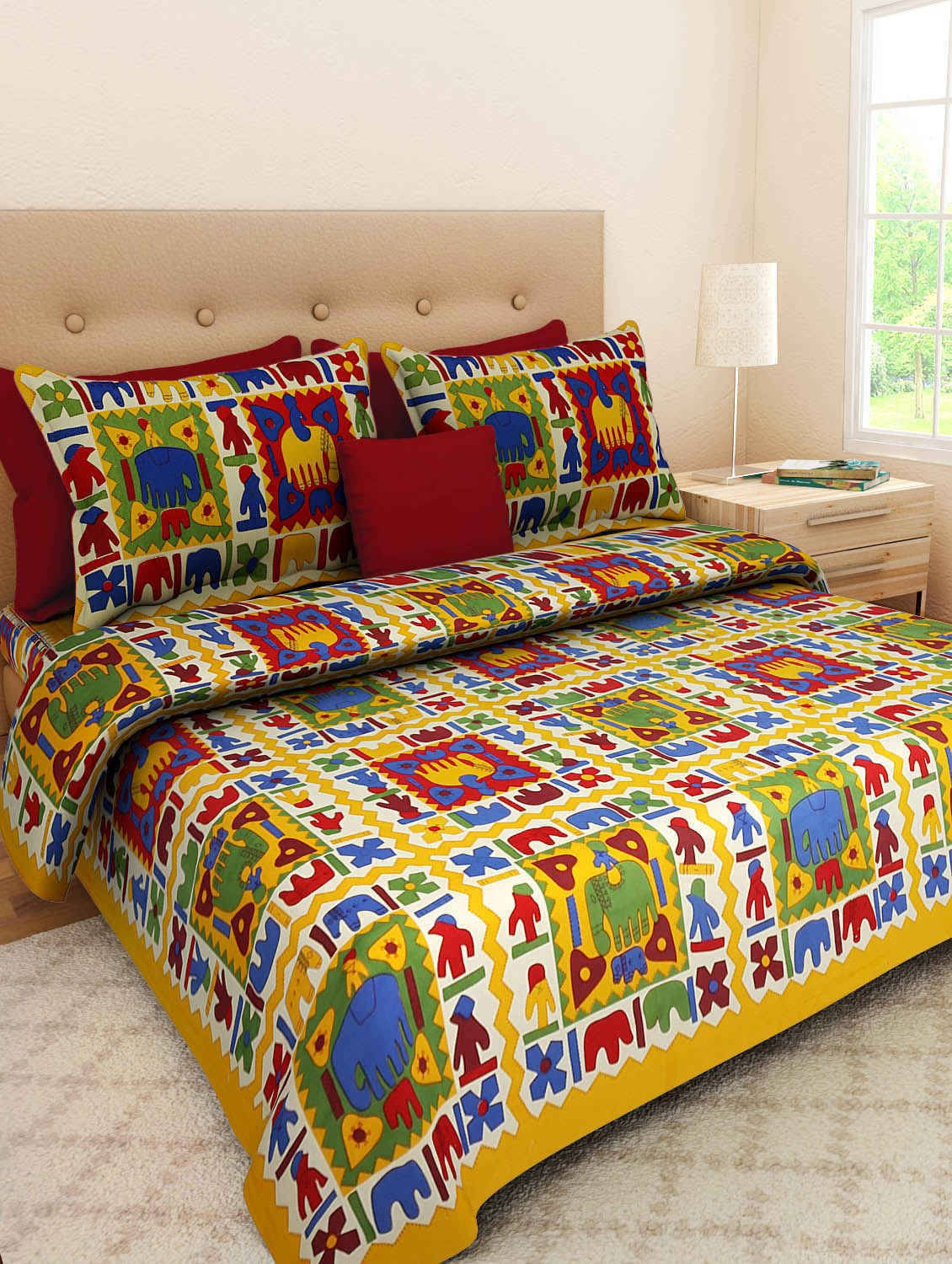 Navkaar Creation Cotton 1 Double Bedsheet with 2 Pillow Covers ( Multicolor ) Navkaar Creation Cotton 1 Double Bedsheet with 2 Pillow Covers ( Multicolor )