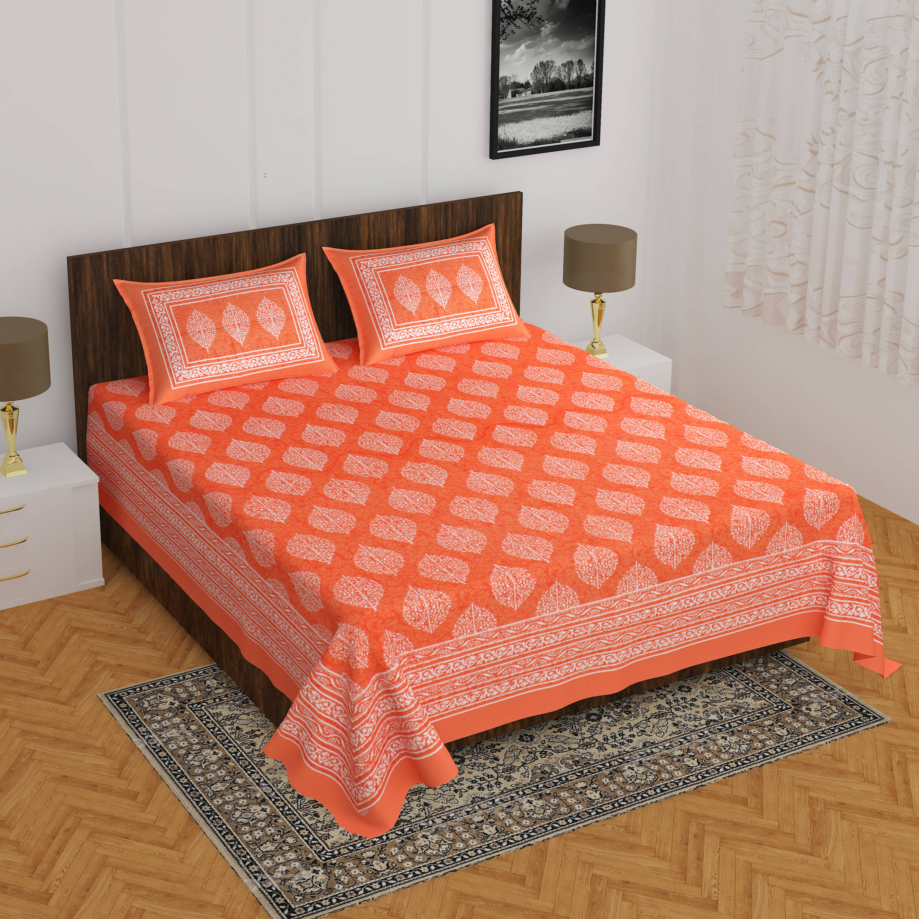 Navkaar Creation Cotton 1 Double Bedsheet with 2 Pillow Covers ( Orange ) Navkaar Creation Cotton 1 Double Bedsheet with 2 Pillow Covers ( Orange )