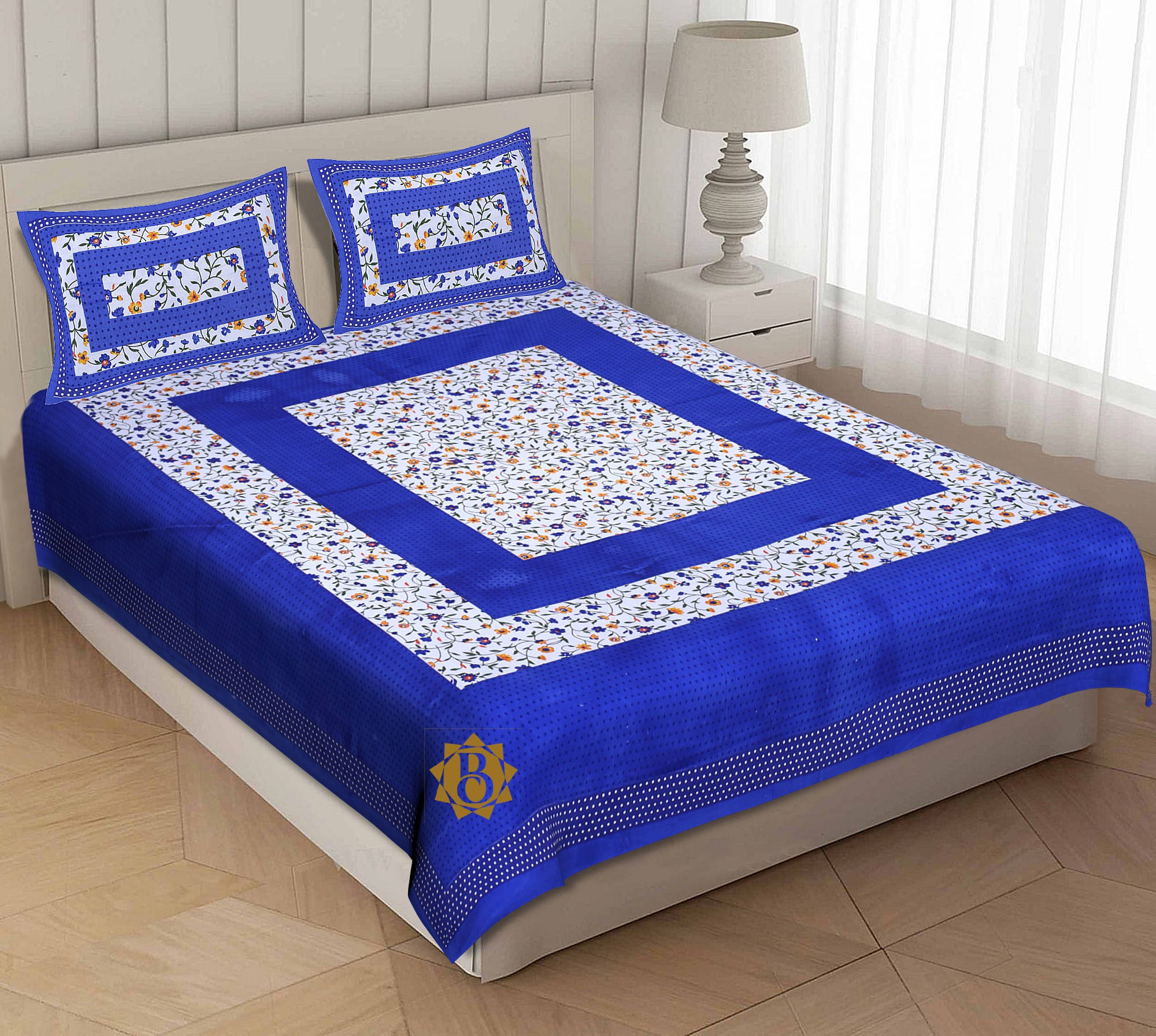     			Navkaar Creation Cotton 1 Double Bedsheet with 2 Pillow Covers ( Blue )