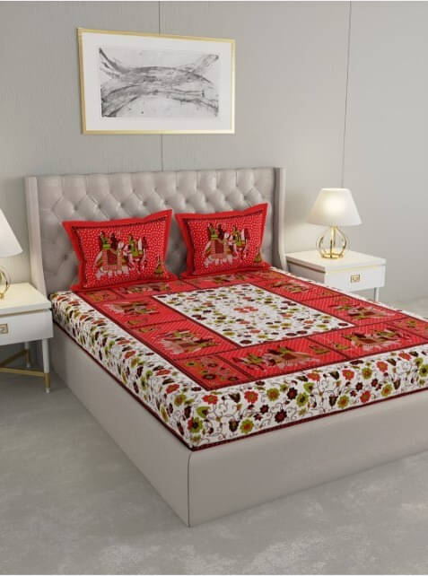     			Navkaar Creation Cotton 1 Double Bedsheet with 2 Pillow Covers ( Red )