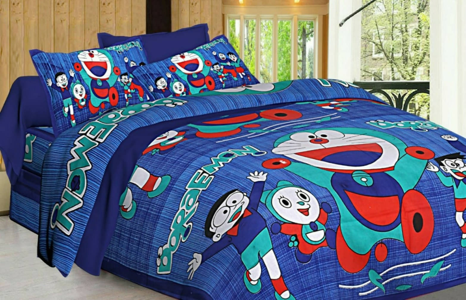     			Navkaar Creation Cotton 1 Double Bedsheet with 2 Pillow Covers ( Blue )