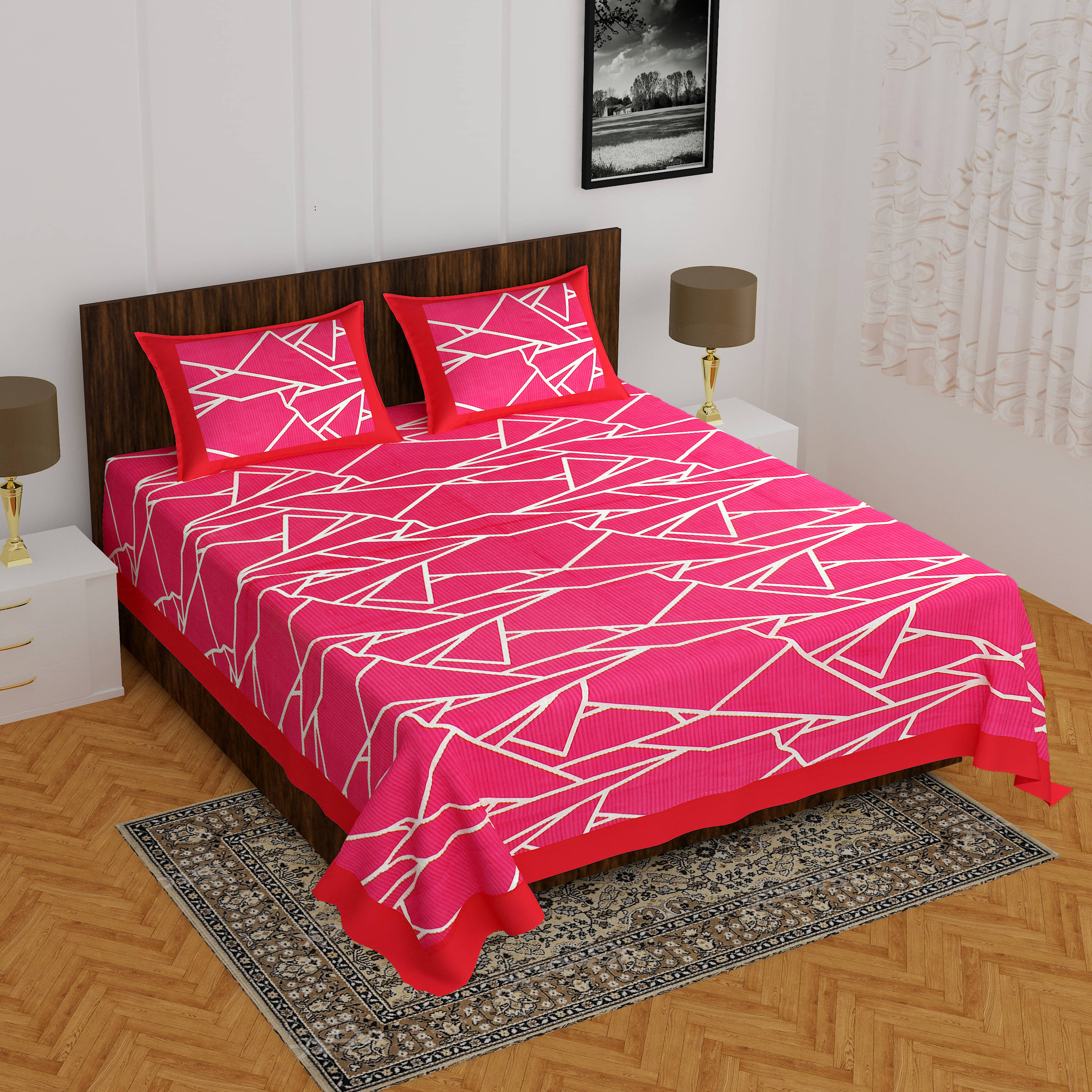     			Navkaar Creation Cotton 1 Double Bedsheet with 2 Pillow Covers ( Pink )