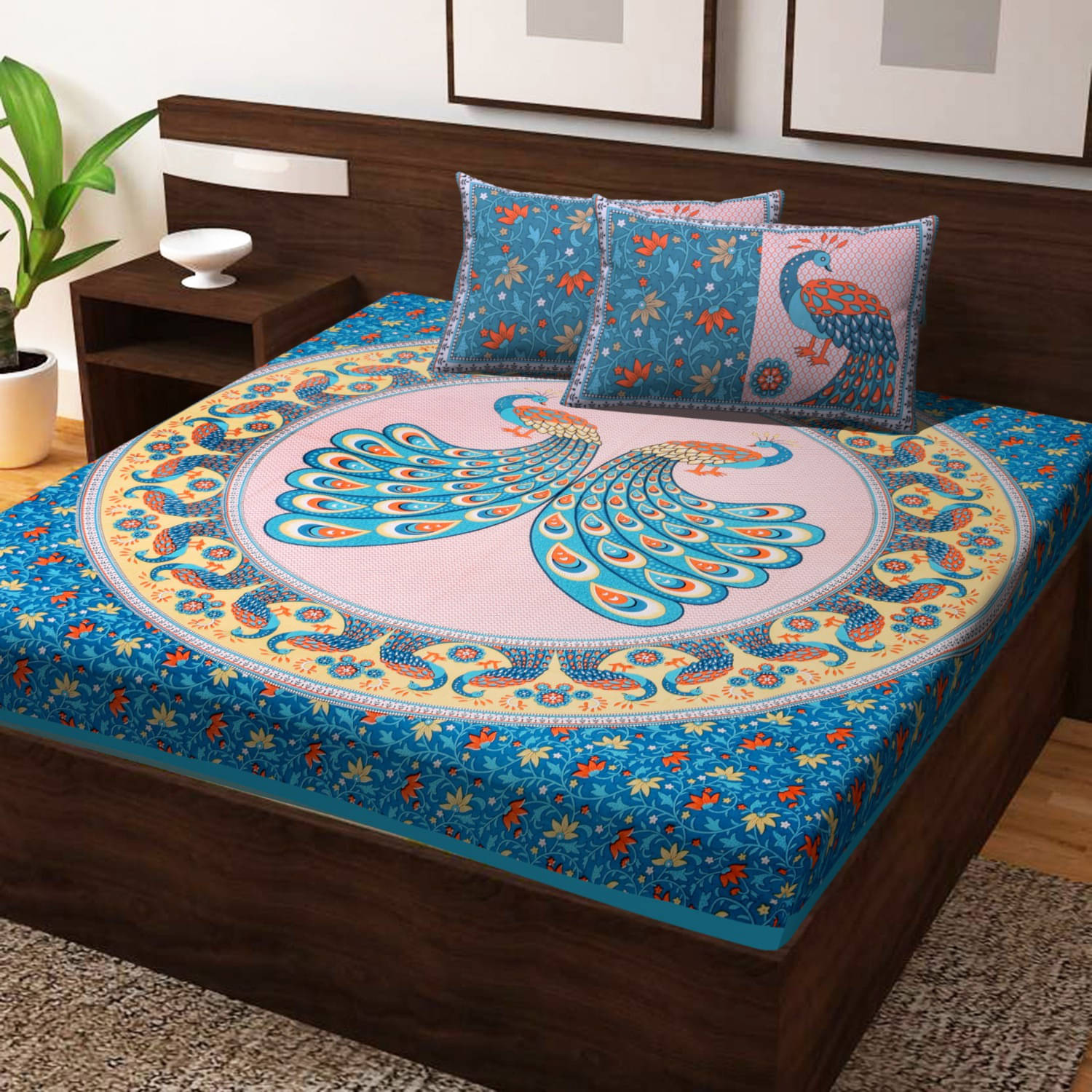     			Navkaar Creation Cotton 1 Double Bedsheet with 2 Pillow Covers ( Multicolor )