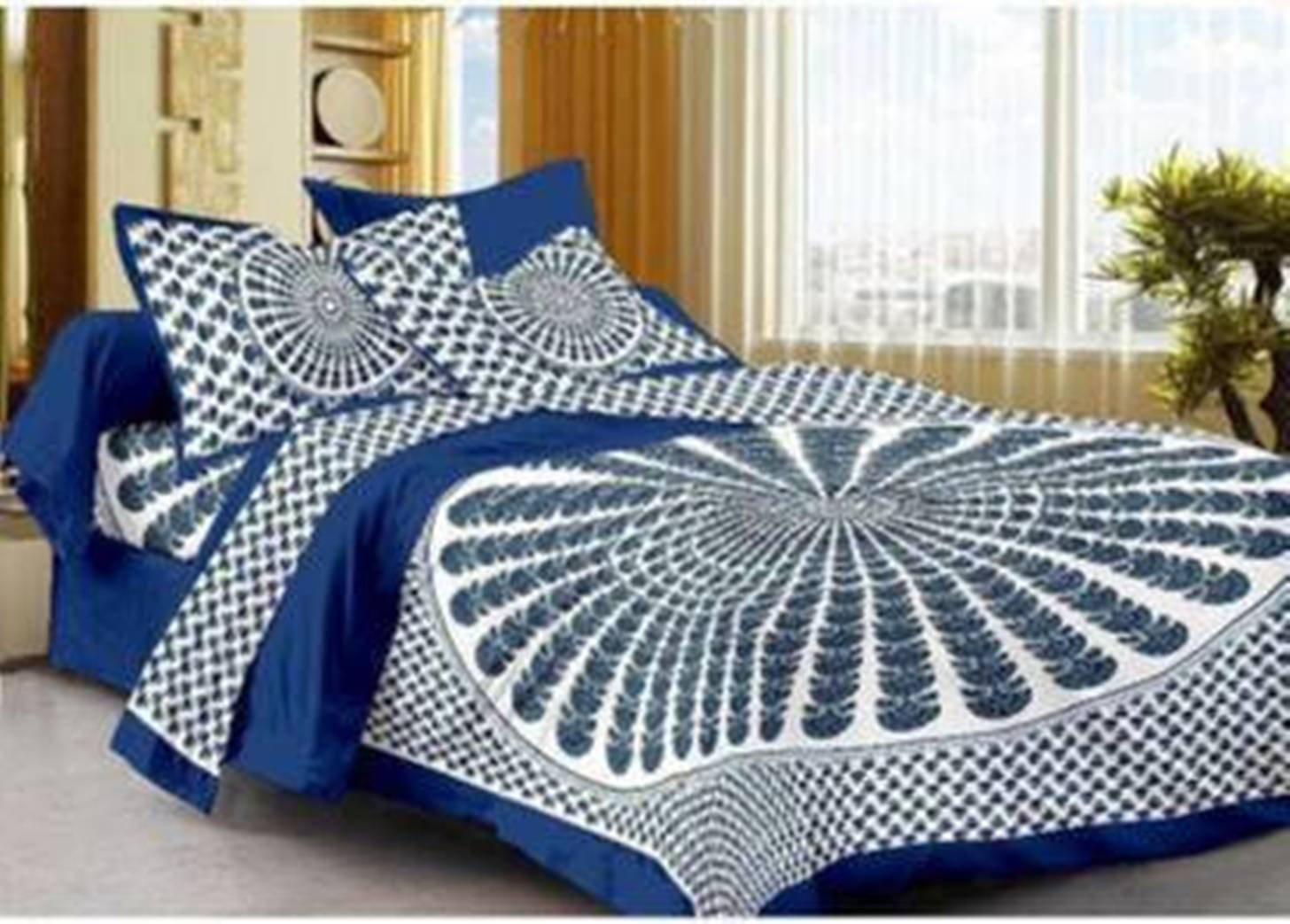     			Navkaar Creation Cotton 1 Double Bedsheet with 2 Pillow Covers ( Blue )