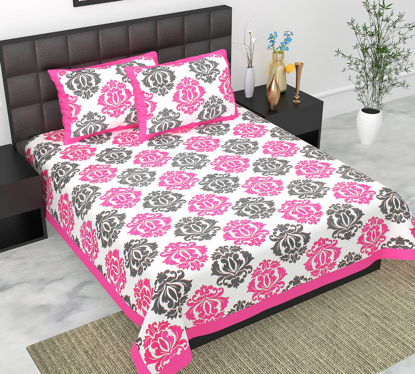 Navkaar Creation Cotton 1 Double Bedsheet with 2 Pillow Covers ( Pink ) Navkaar Creation Cotton 1 Double Bedsheet with 2 Pillow Covers ( Pink )
