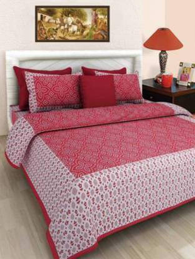     			Navkaar Creation Cotton 1 Double Bedsheet with 2 Pillow Covers ( Maroon )
