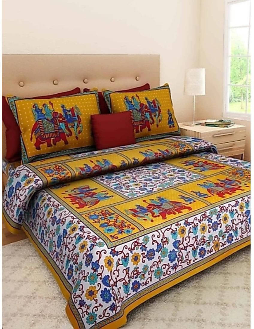 Navkaar Creation Cotton 1 Double Bedsheet with 2 Pillow Covers ( Yellow ) Navkaar Creation Cotton 1 Double Bedsheet with 2 Pillow Covers ( Yellow )