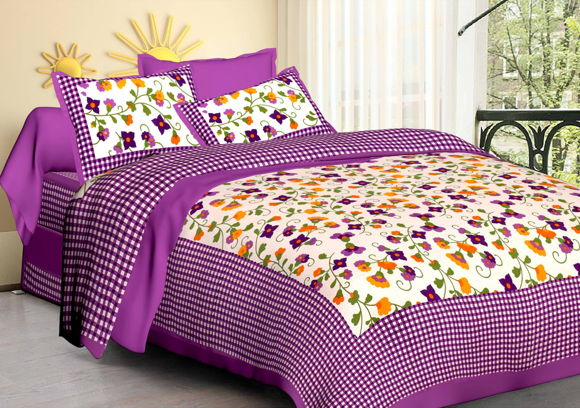     			Navkaar Creation Cotton 1 Double Bedsheet with 2 Pillow Covers ( Pink )
