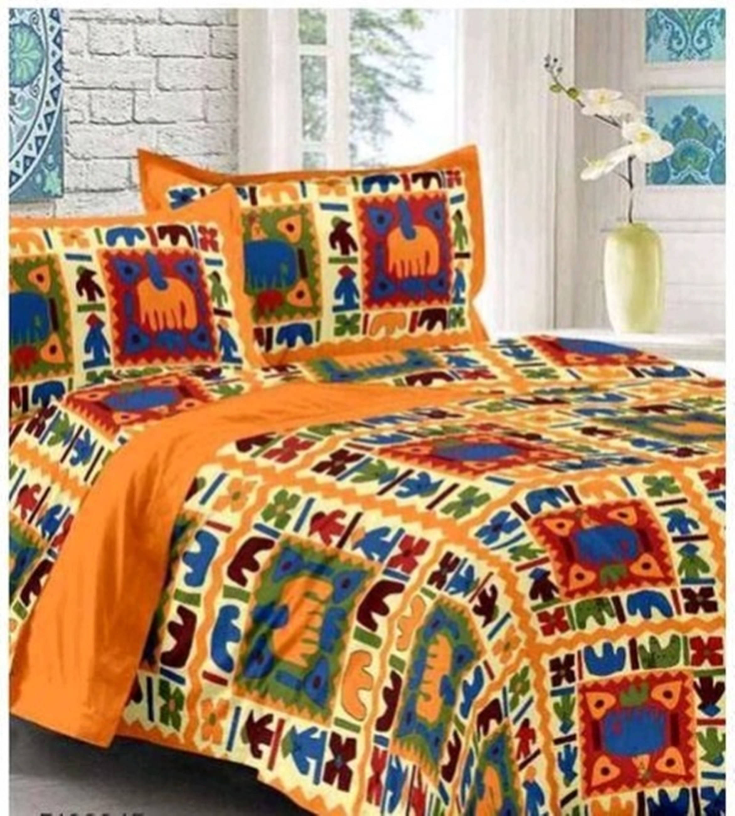 Navkaar Creation Cotton 1 Double Bedsheet with 2 Pillow Covers ( Multicolor ) Navkaar Creation Cotton 1 Double Bedsheet with 2 Pillow Covers ( Multicolor )