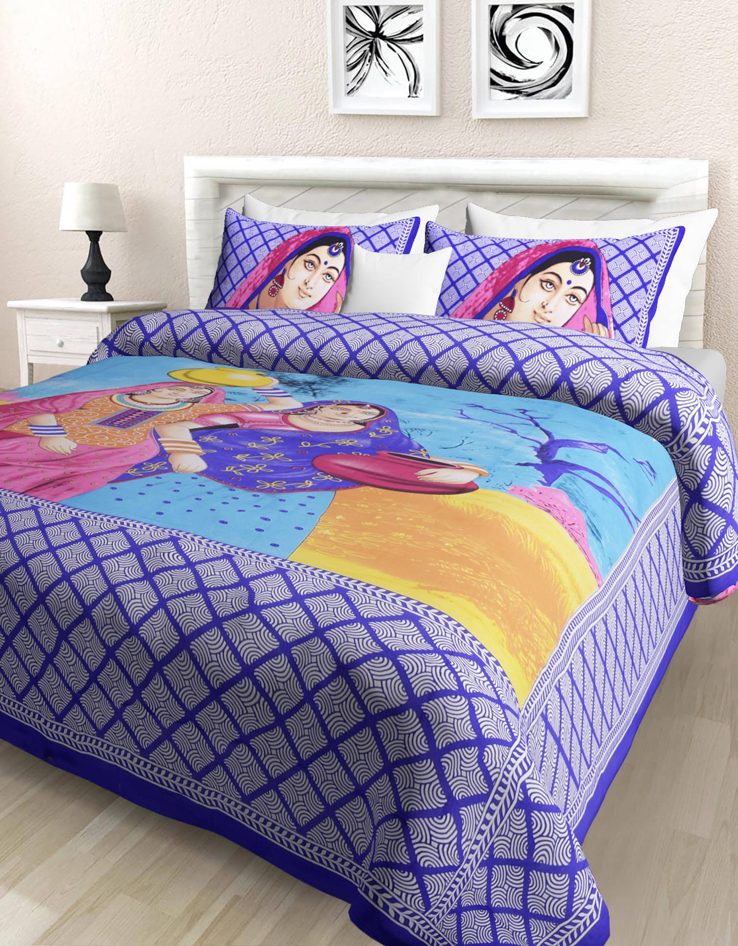 Navkaar Creation Cotton 1 Double Bedsheet with 2 Pillow Covers ( Blue ) Navkaar Creation Cotton 1 Double Bedsheet with 2 Pillow Covers ( Blue )