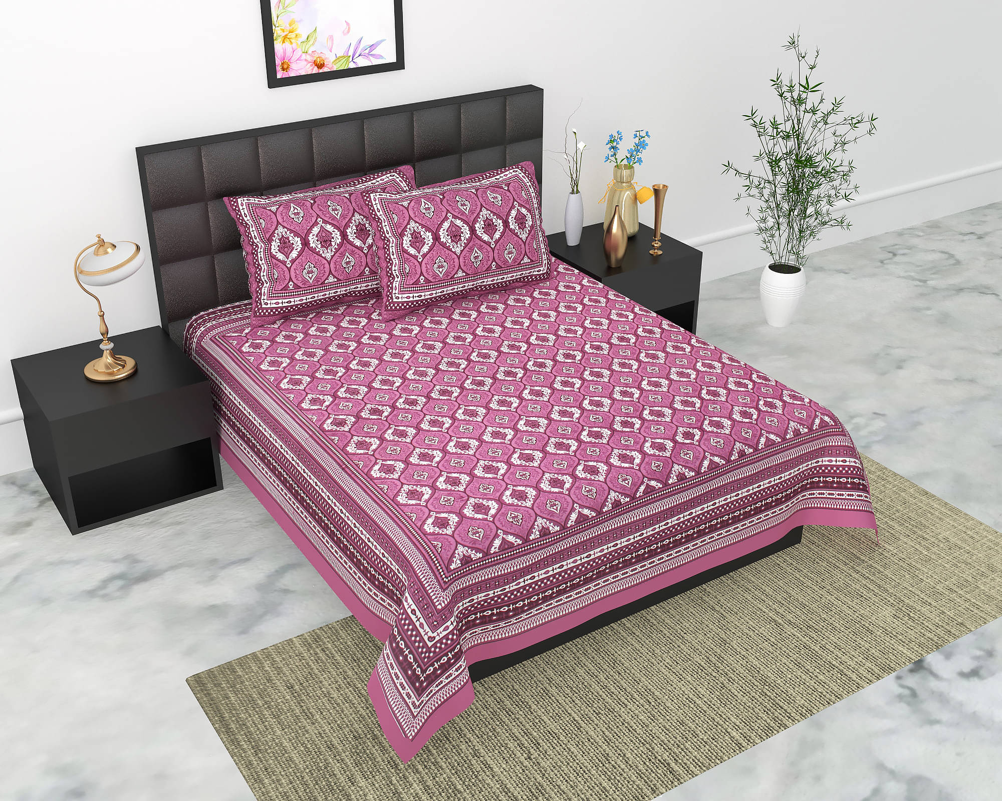     			Navkaar Creation Cotton 1 Double Bedsheet with 2 Pillow Covers ( Purple )