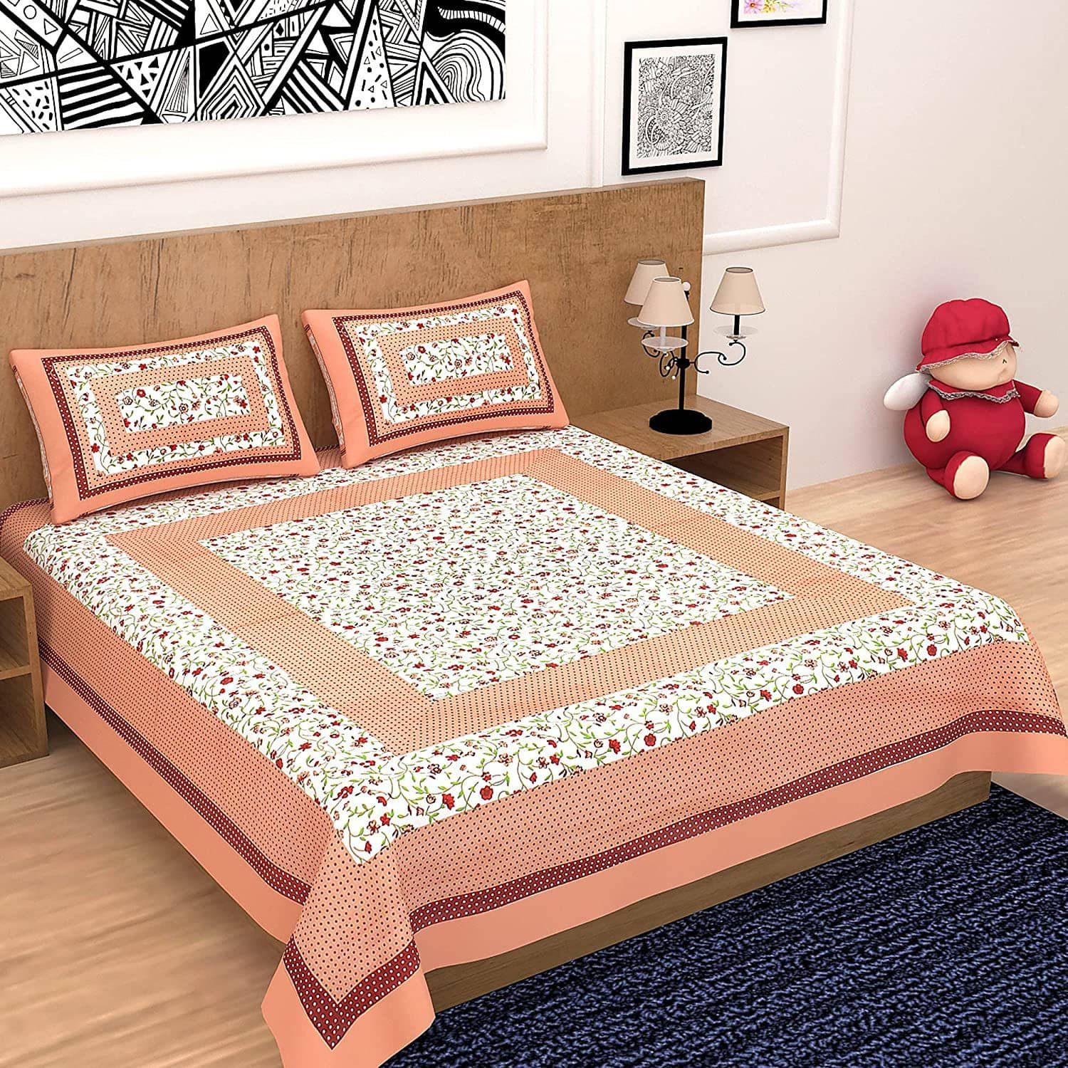 Navkaar Creation Cotton 1 Double Bedsheet with 2 Pillow Covers ( Multicolor ) Navkaar Creation Cotton 1 Double Bedsheet with 2 Pillow Covers ( Multicolor )