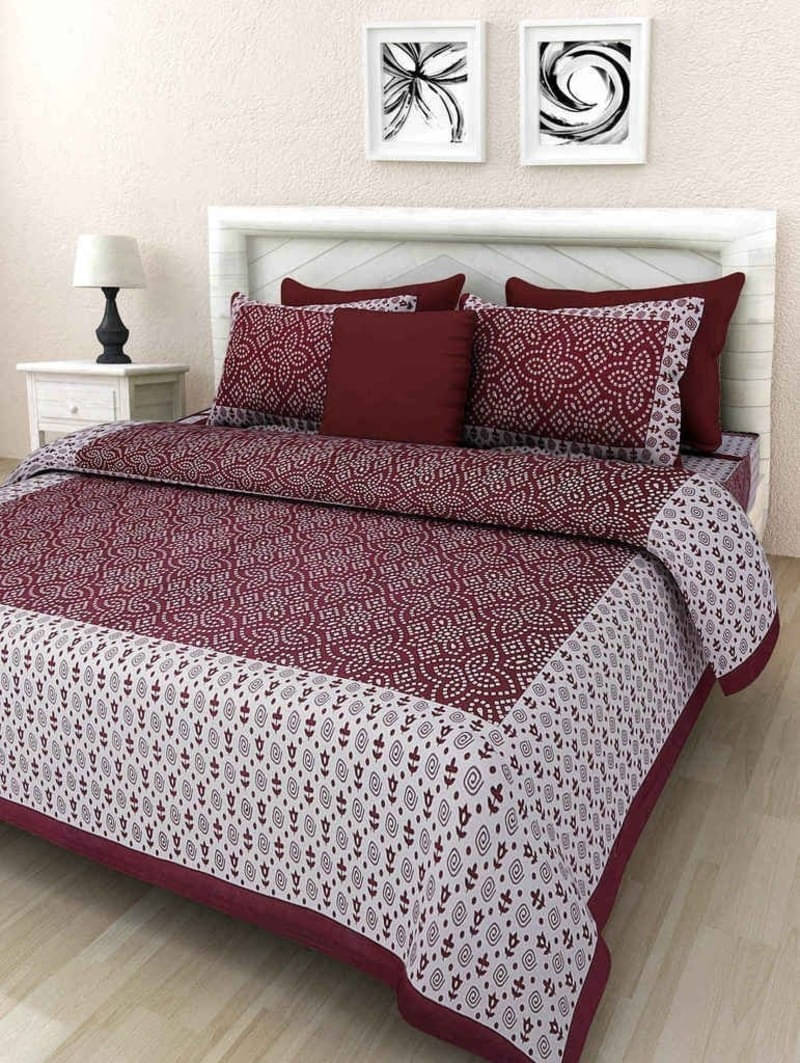     			Navkaar Creation Cotton 1 Double Bedsheet with 2 Pillow Covers ( Maroon )