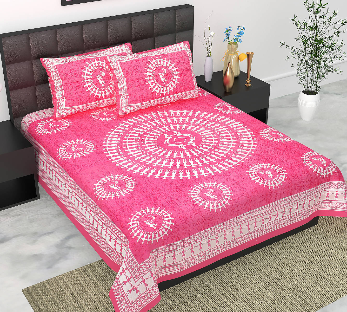 Navkaar Creation Cotton 1 Double Bedsheet with 2 Pillow Covers ( Pink ) Navkaar Creation Cotton 1 Double Bedsheet with 2 Pillow Covers ( Pink )