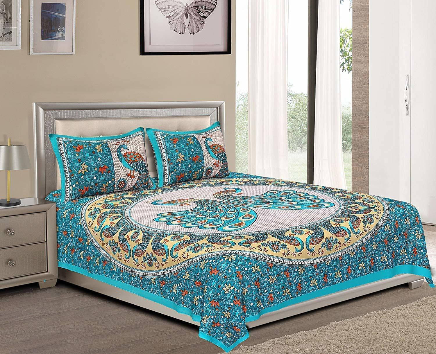     			Navkaar Creation Cotton 1 Double Bedsheet with 2 Pillow Covers ( Green )