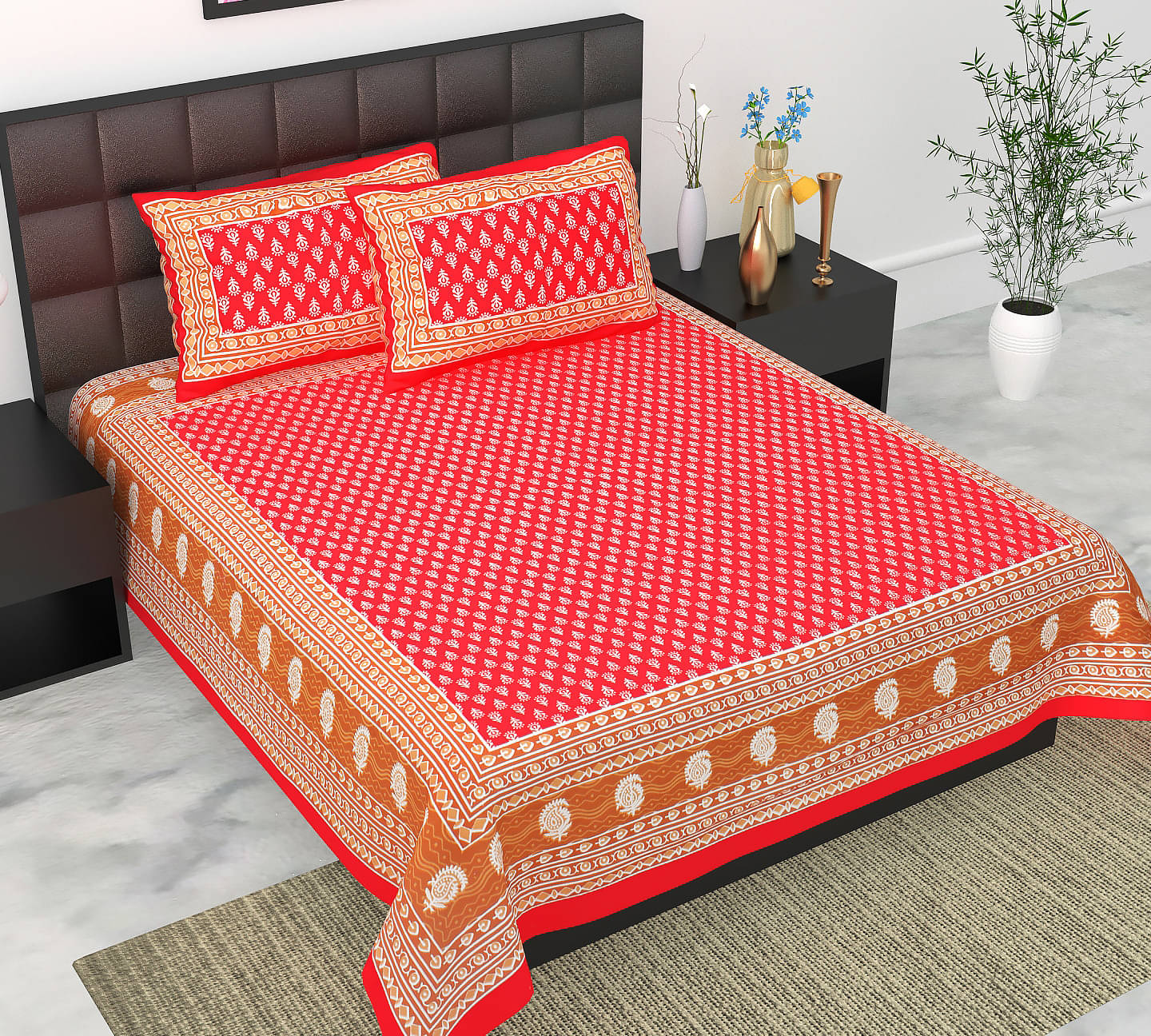 Navkaar Creation Cotton 1 Double Bedsheet with 2 Pillow Covers ( Red ) Navkaar Creation Cotton 1 Double Bedsheet with 2 Pillow Covers ( Red )