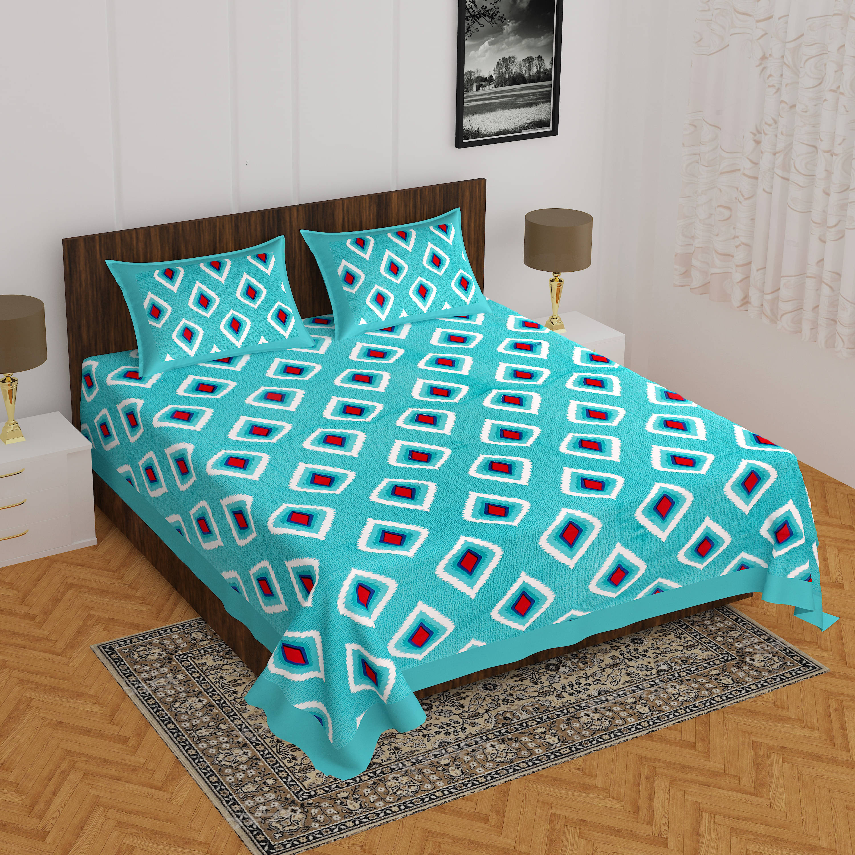 Navkaar Creation Cotton 1 Double Bedsheet with 2 Pillow Covers ( Multicolor ) Navkaar Creation Cotton 1 Double Bedsheet with 2 Pillow Covers ( Multicolor )