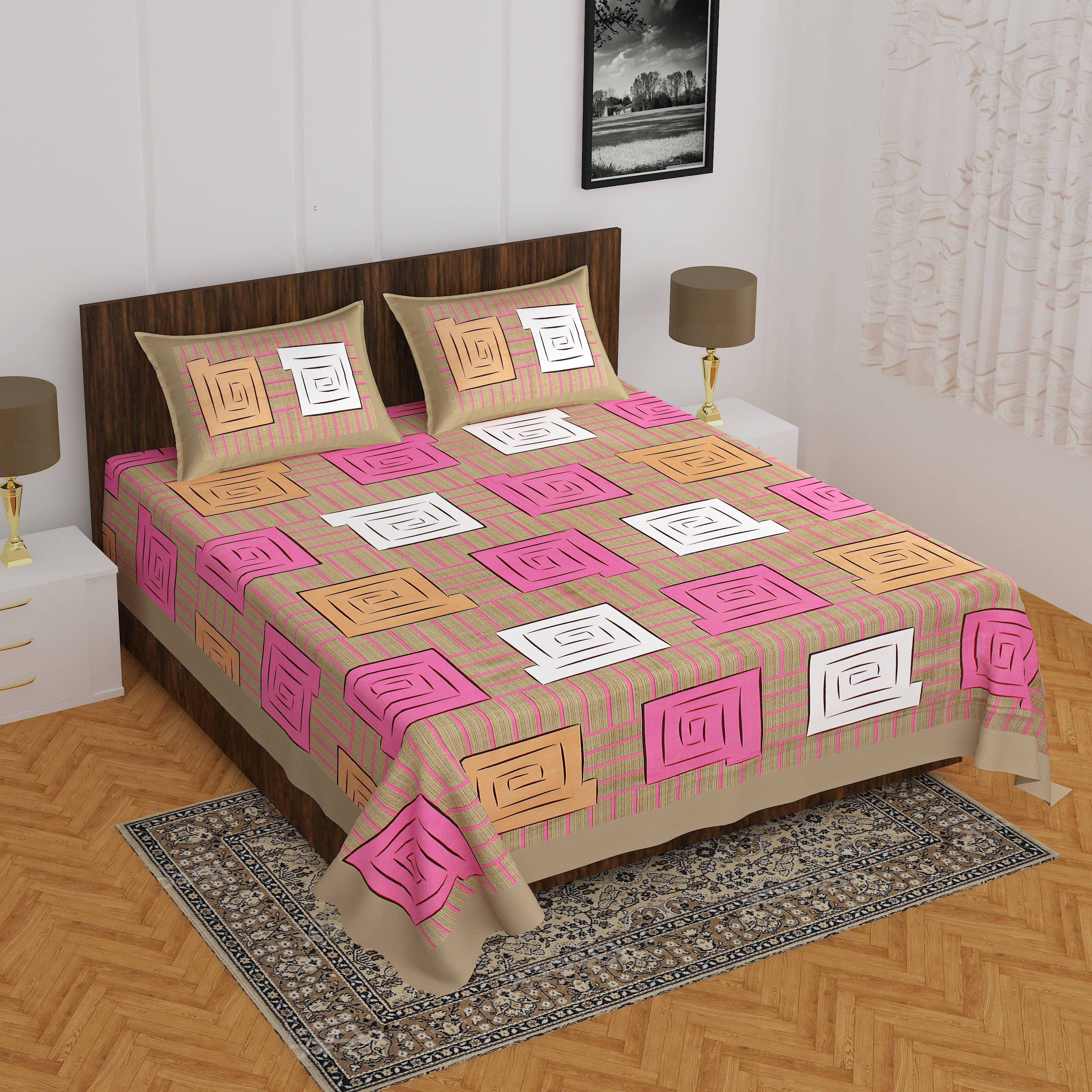 Navkaar Creation Cotton 1 Double Bedsheet with 2 Pillow Covers ( Pink ) Navkaar Creation Cotton 1 Double Bedsheet with 2 Pillow Covers ( Pink )