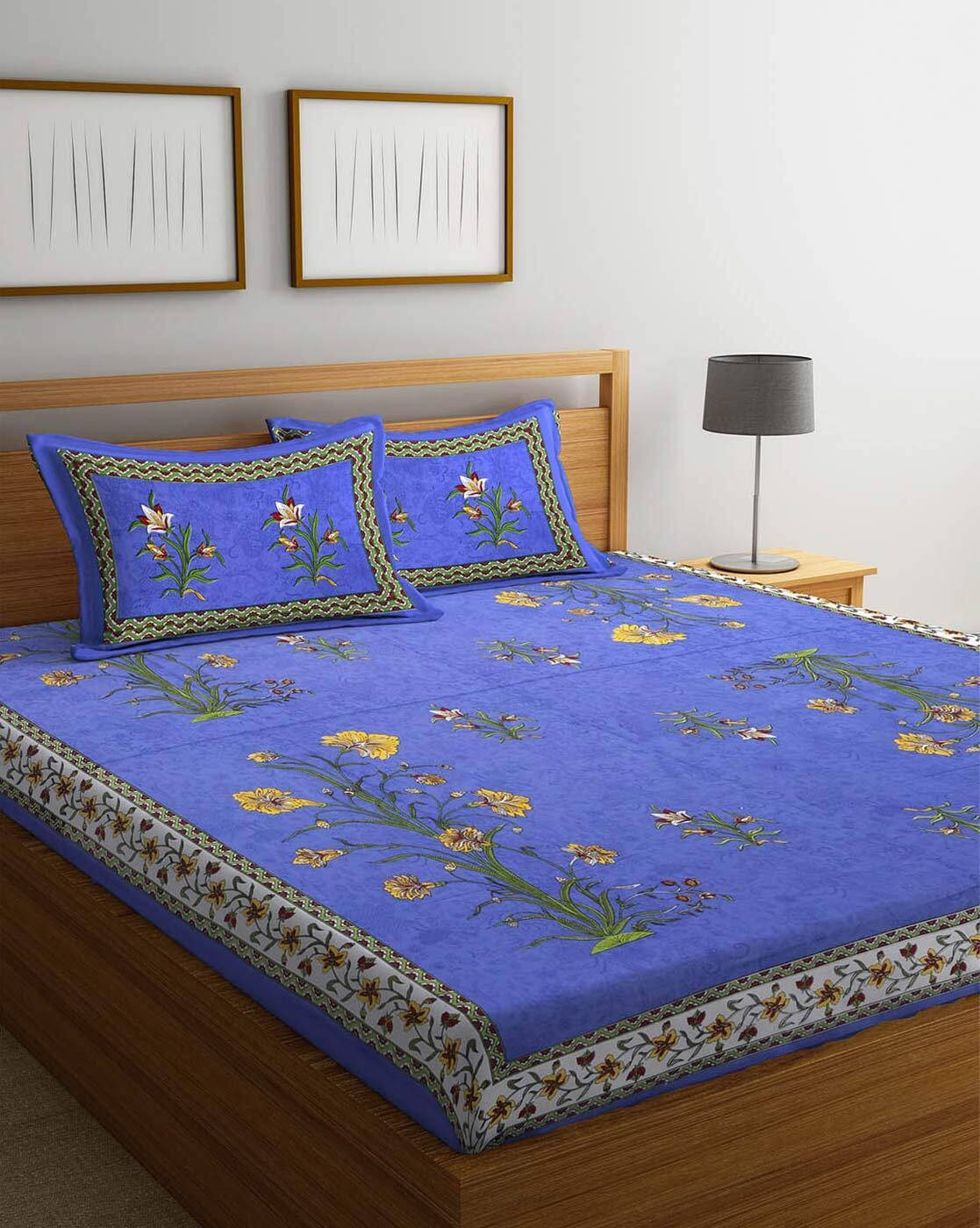     			Navkaar Creation Cotton 1 Double Bedsheet with 2 Pillow Covers ( Blue )