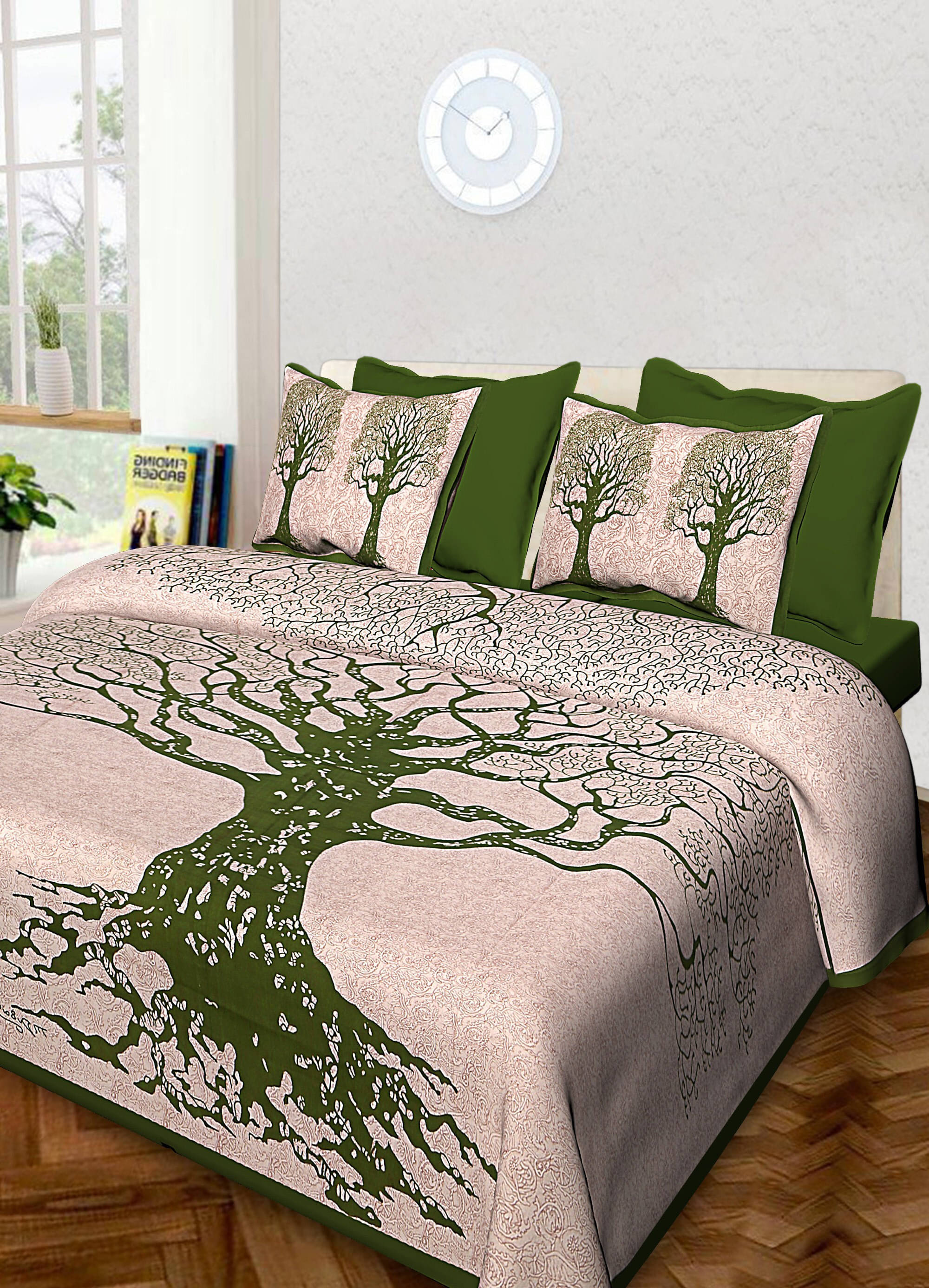     			Navkaar Creation Cotton 1 Double Bedsheet with 2 Pillow Covers ( Green )