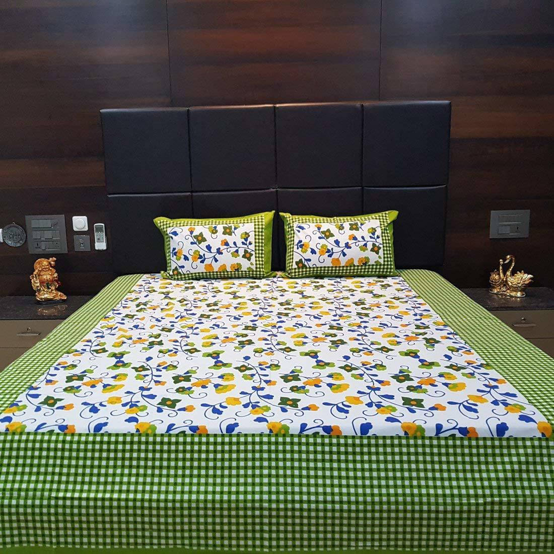     			Navkaar Creation Cotton 1 Double Bedsheet with 2 Pillow Covers ( Green )