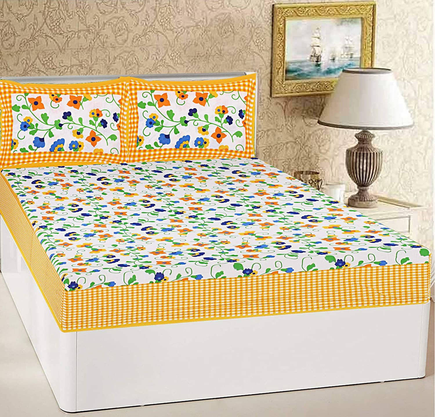 Navkaar Creation Cotton 1 Double Bedsheet with 2 Pillow Covers ( Multicolor ) Navkaar Creation Cotton 1 Double Bedsheet with 2 Pillow Covers ( Multicolor )