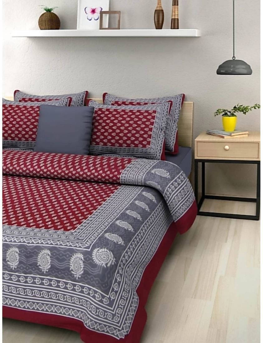     			Navkaar Creation Cotton 1 Double Bedsheet with 2 Pillow Covers ( Maroon )
