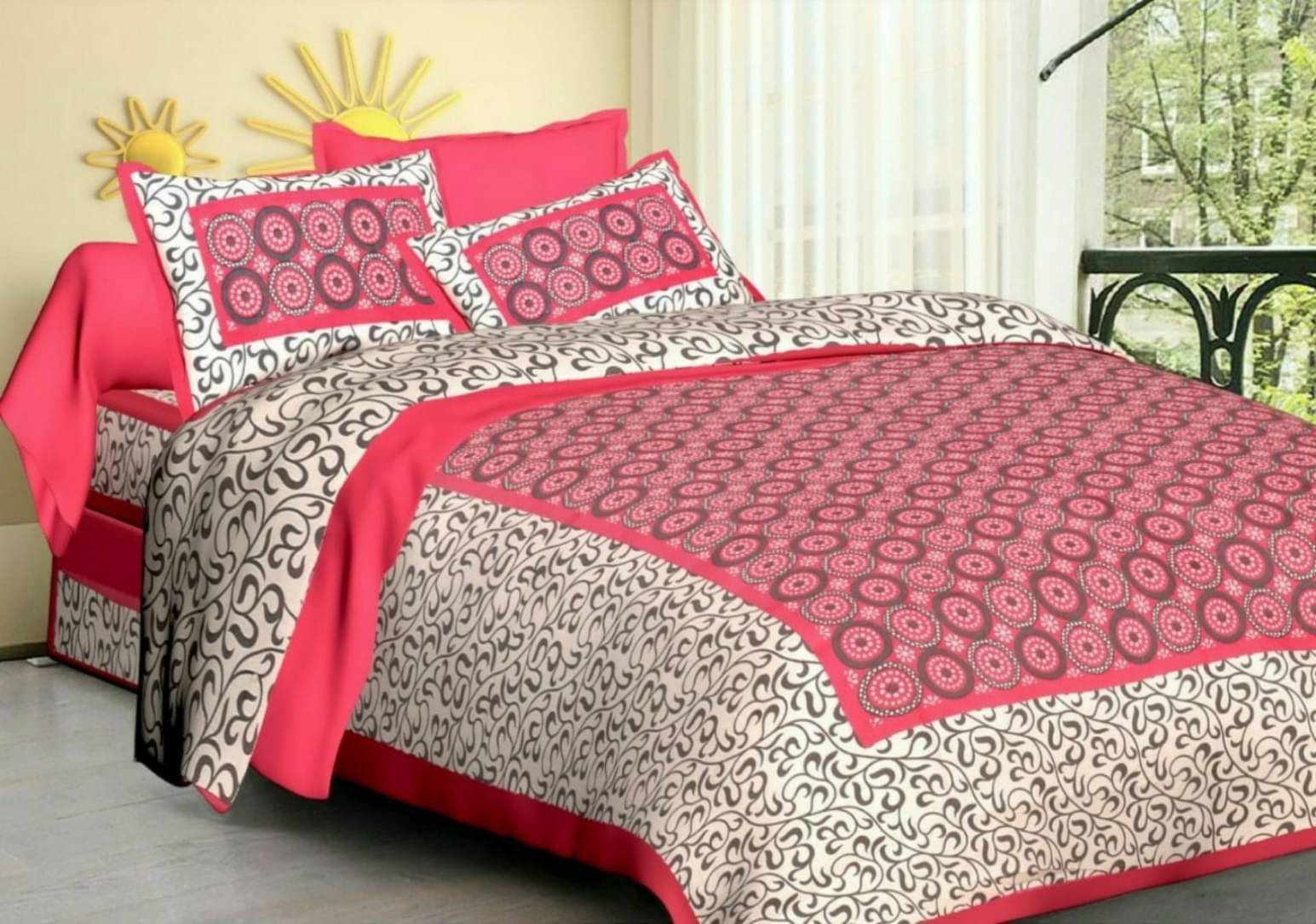 Navkaar Creation Cotton 1 Double Bedsheet with 2 Pillow Covers ( Pink ) Navkaar Creation Cotton 1 Double Bedsheet with 2 Pillow Covers ( Pink )