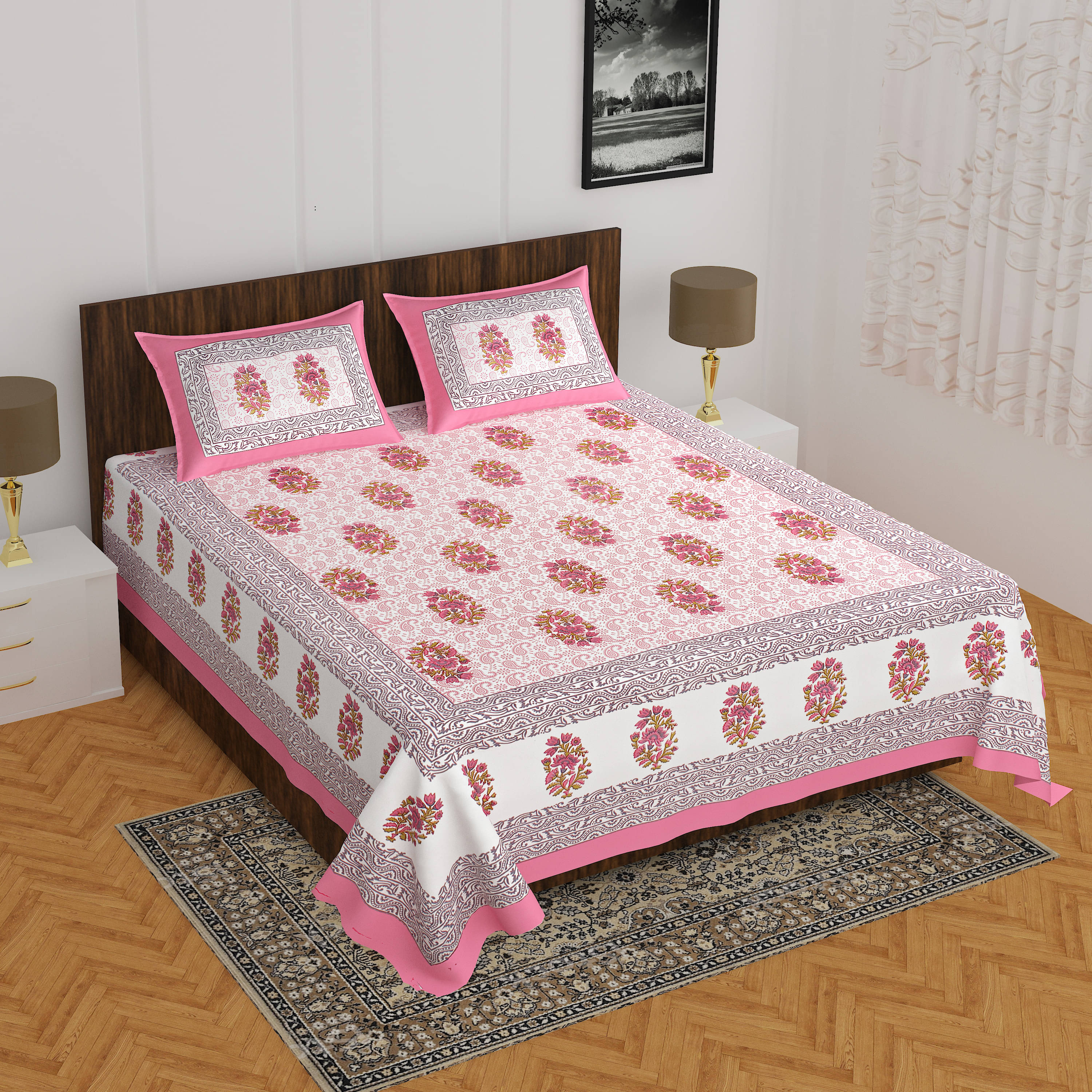 Navkaar Creation Cotton 1 Double Bedsheet with 2 Pillow Covers ( Multicolor ) Navkaar Creation Cotton 1 Double Bedsheet with 2 Pillow Covers ( Multicolor )