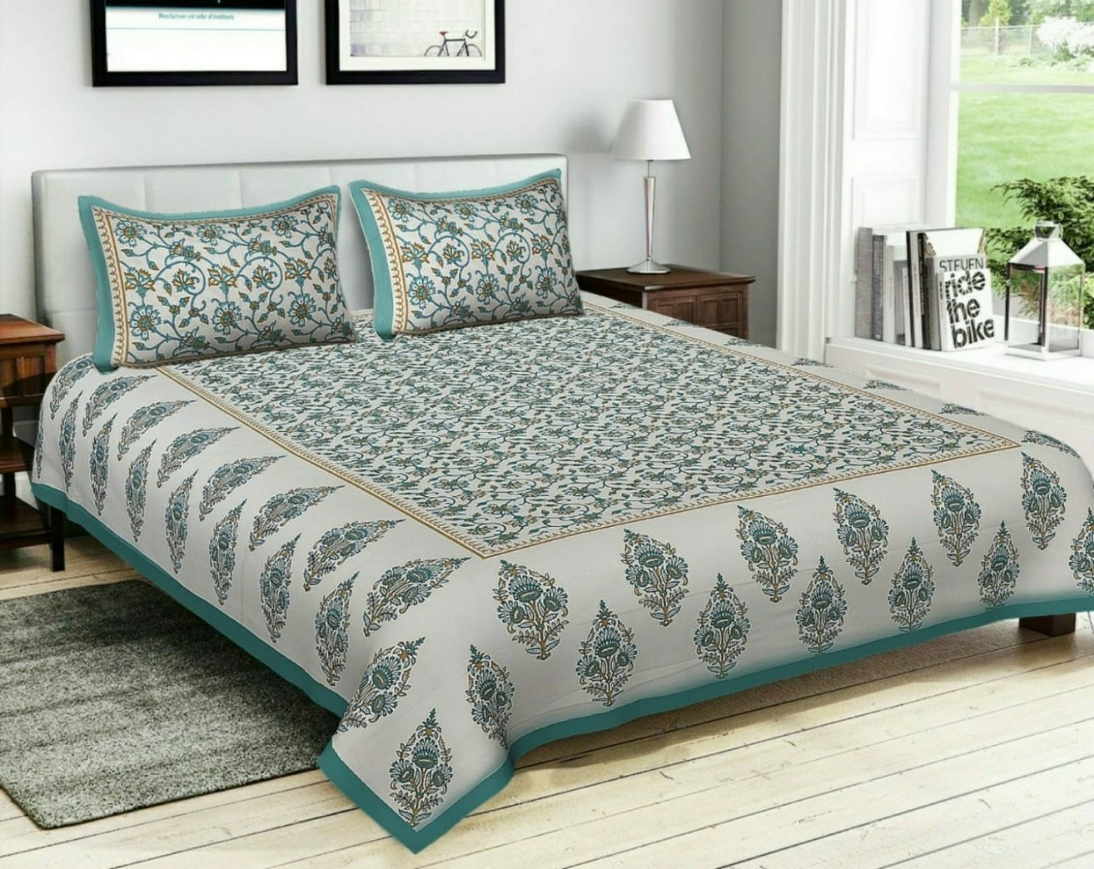     			Navkaar Creation Cotton 1 Double Bedsheet with 2 Pillow Covers ( Green )