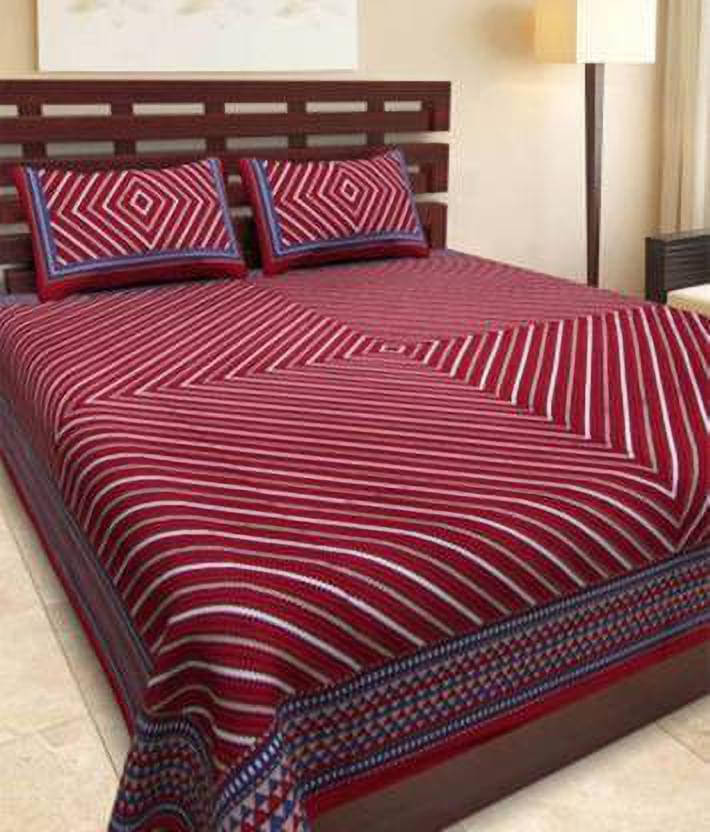     			Navkaar Creation Cotton 1 Double Bedsheet with 2 Pillow Covers ( Maroon )