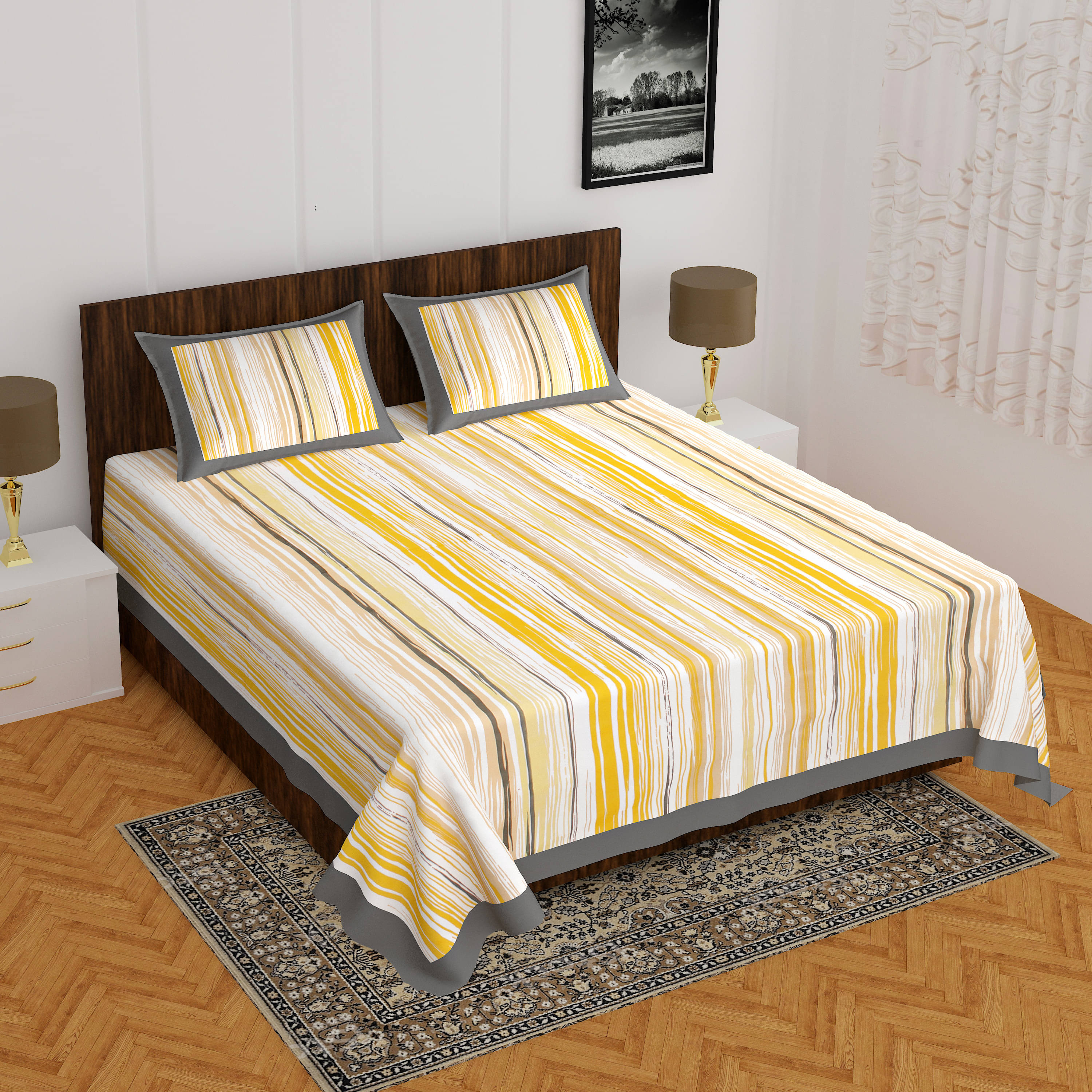    			Navkaar Creation Cotton 1 Double Bedsheet with 2 Pillow Covers ( Yellow )
