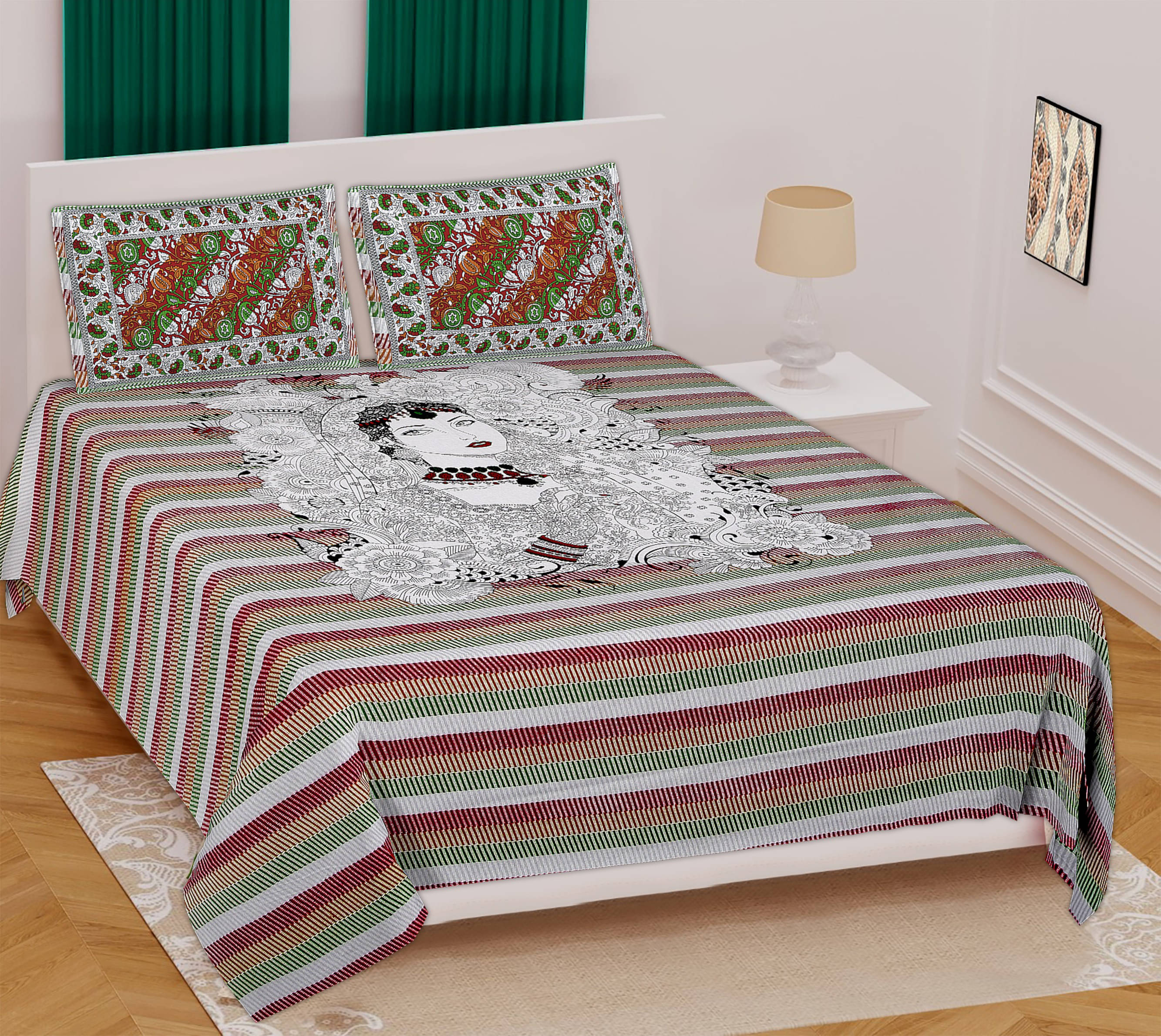 Navkaar Creation Cotton 1 Double Bedsheet with 2 Pillow Covers ( Multicolor ) Navkaar Creation Cotton 1 Double Bedsheet with 2 Pillow Covers ( Multicolor )