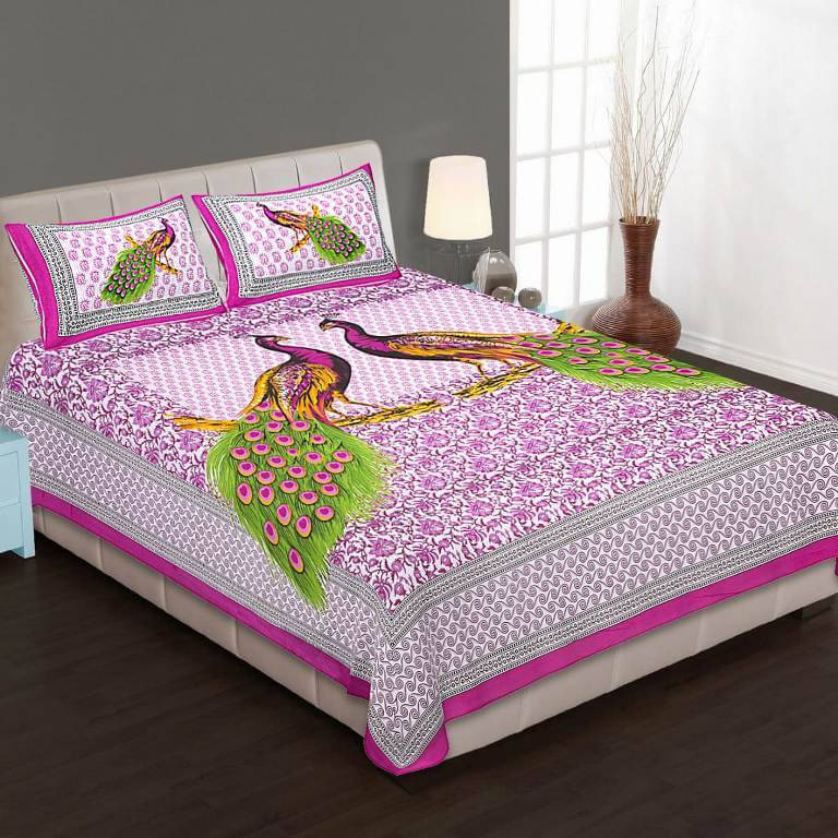     			Navkaar Creation Cotton 1 Double Bedsheet with 2 Pillow Covers ( White )