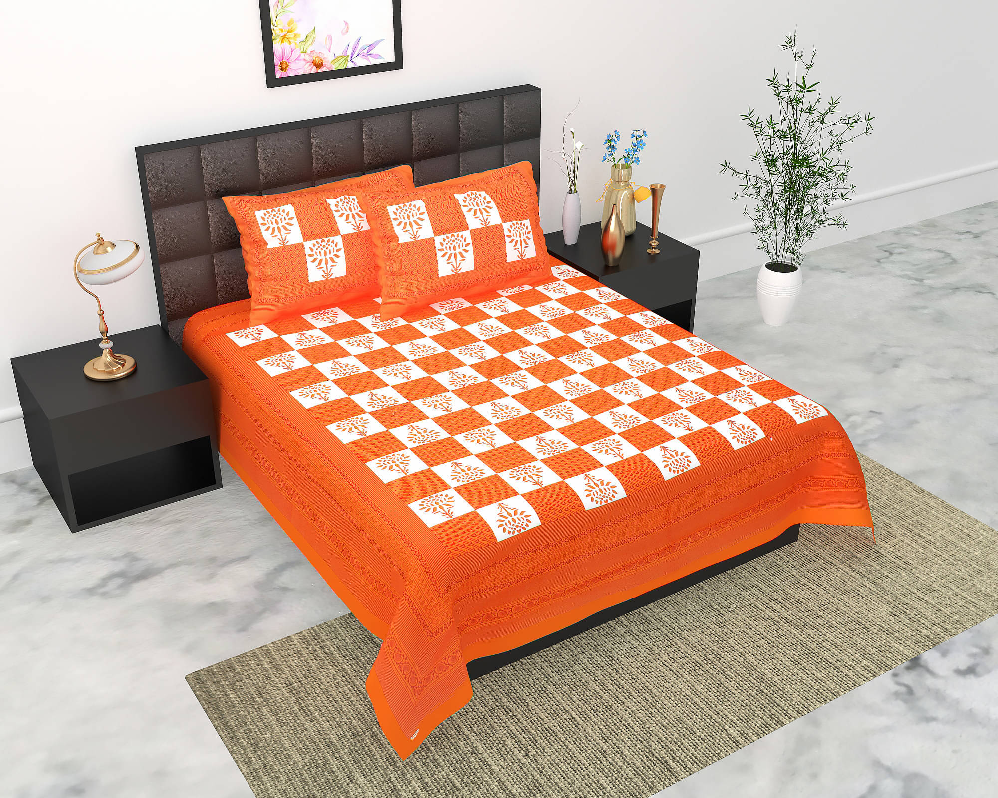 Navkaar Creation Cotton 1 Double Bedsheet with 2 Pillow Covers ( Orange ) Navkaar Creation Cotton 1 Double Bedsheet with 2 Pillow Covers ( Orange )