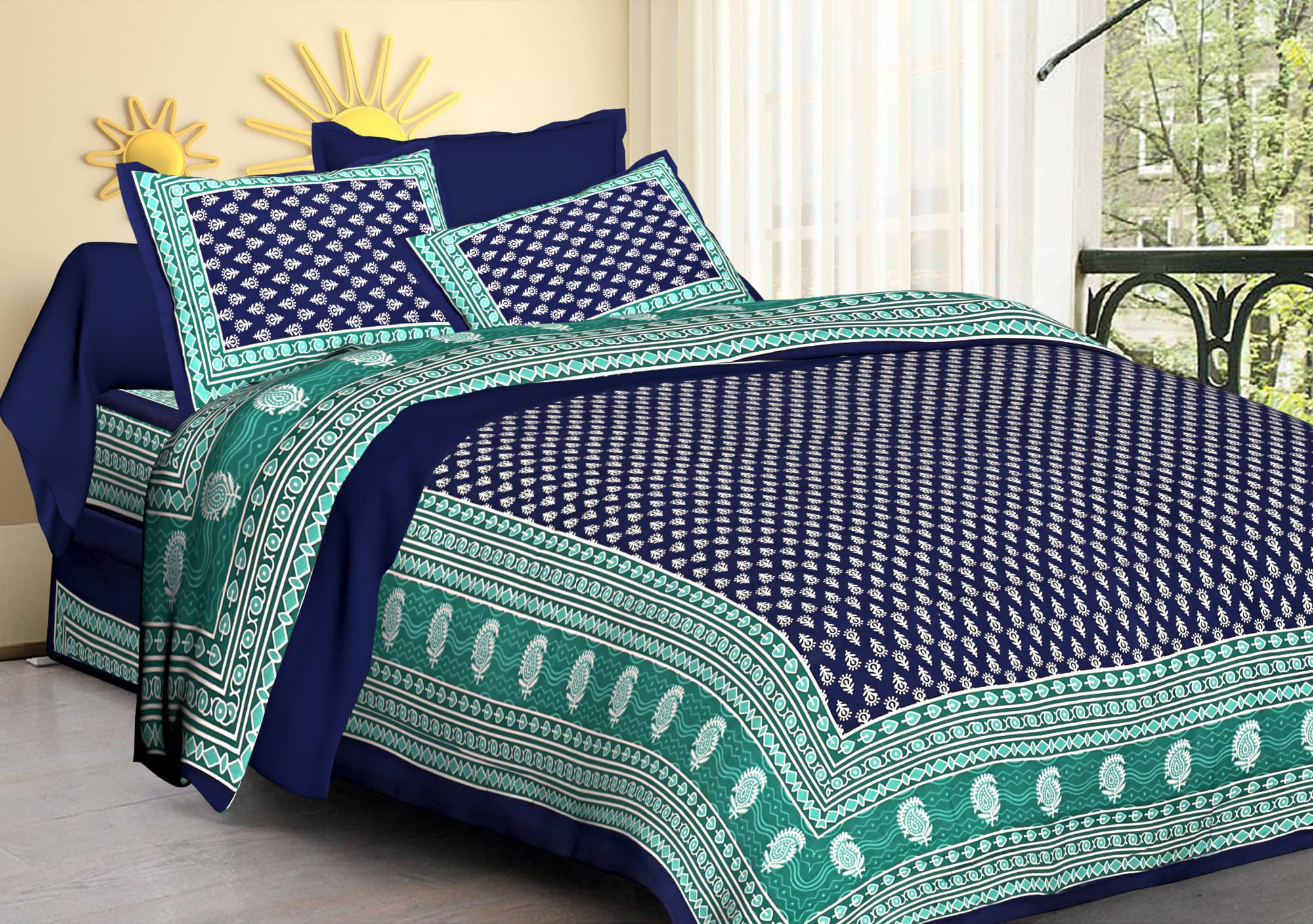 Navkaar Creation Cotton 1 Double Bedsheet with 2 Pillow Covers ( Blue ) Navkaar Creation Cotton 1 Double Bedsheet with 2 Pillow Covers ( Blue )