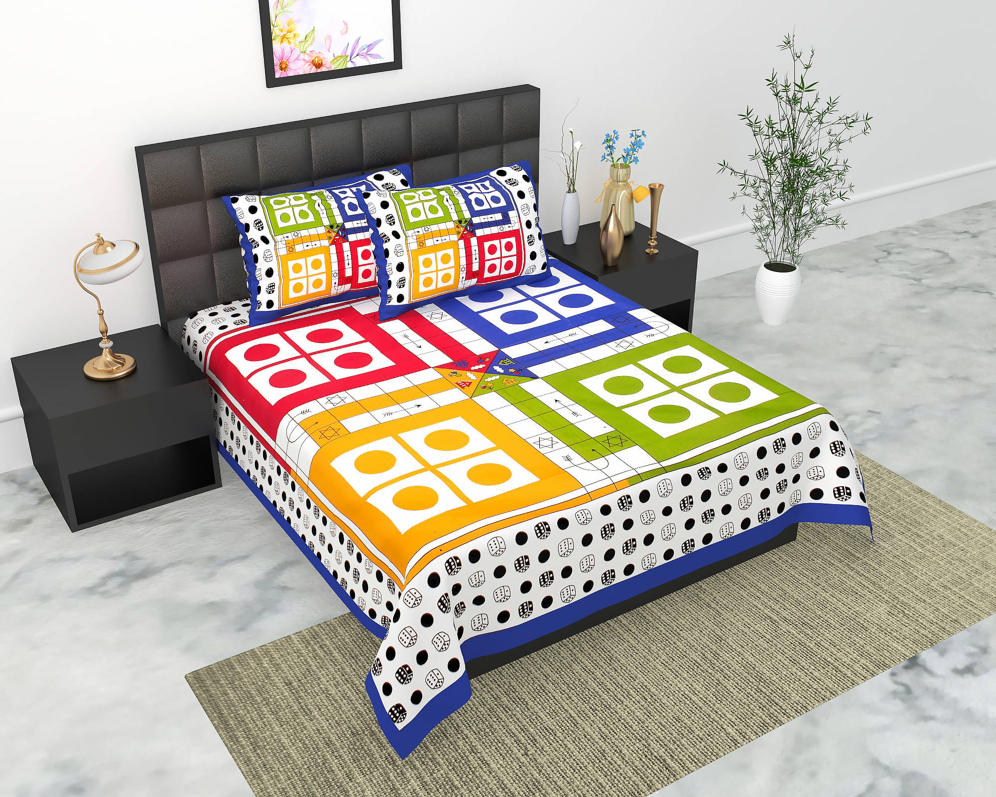     			Navkaar Creation Cotton 1 Double Bedsheet with 2 Pillow Covers ( Yellow )