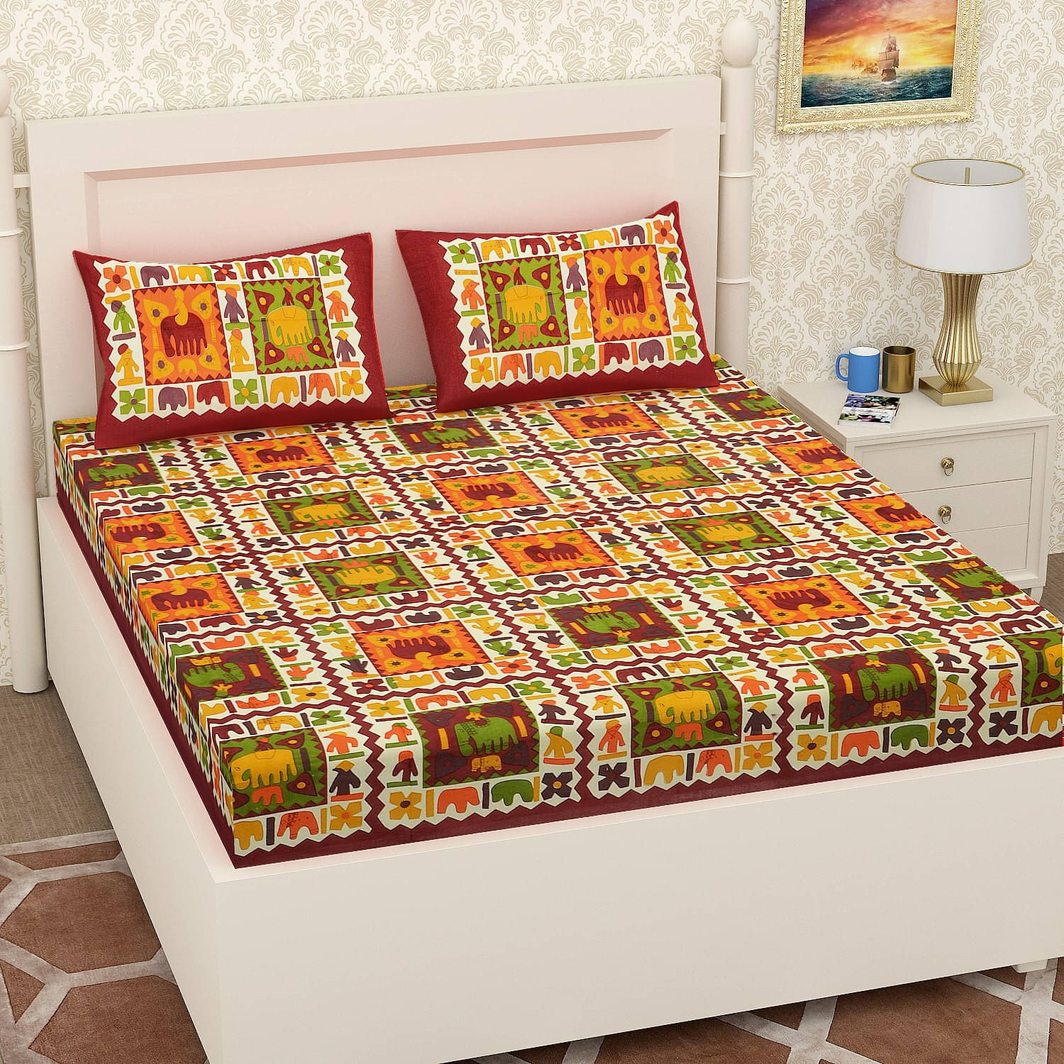 Navkaar Creation Cotton 1 Double Bedsheet with 2 Pillow Covers ( Maroon ) Navkaar Creation Cotton 1 Double Bedsheet with 2 Pillow Covers ( Maroon )