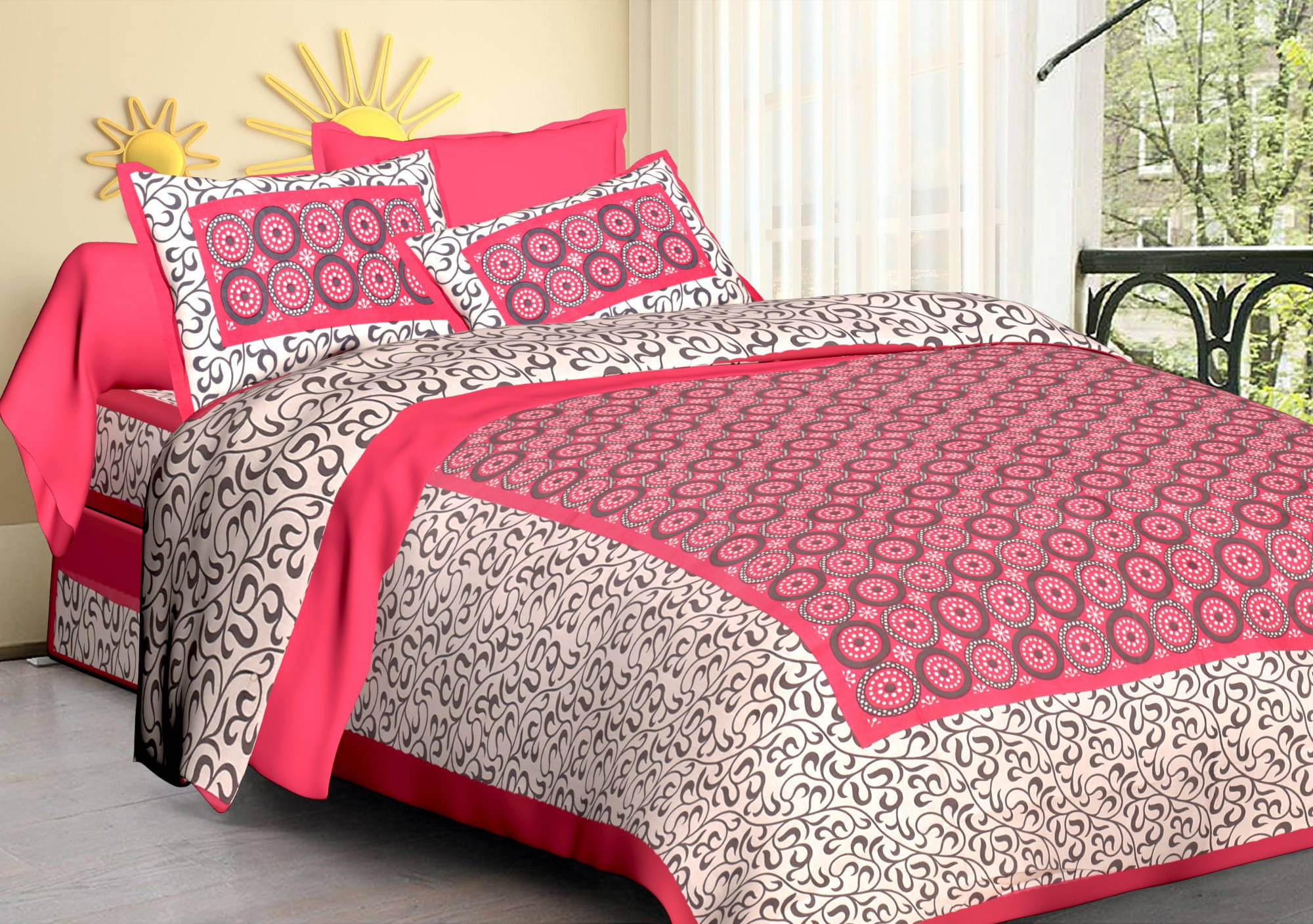 Navkaar Creation Cotton 1 Double Bedsheet with 2 Pillow Covers ( Pink ) Navkaar Creation Cotton 1 Double Bedsheet with 2 Pillow Covers ( Pink )