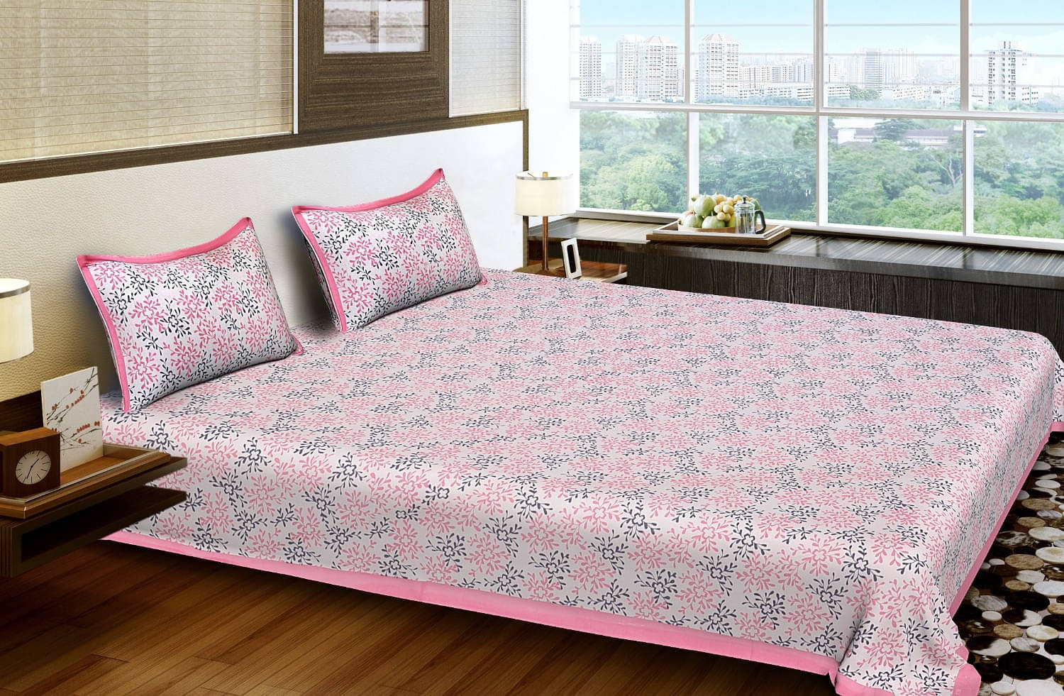 Navkaar Creation Cotton 1 Double Bedsheet with 2 Pillow Covers ( Pink ) Navkaar Creation Cotton 1 Double Bedsheet with 2 Pillow Covers ( Pink )
