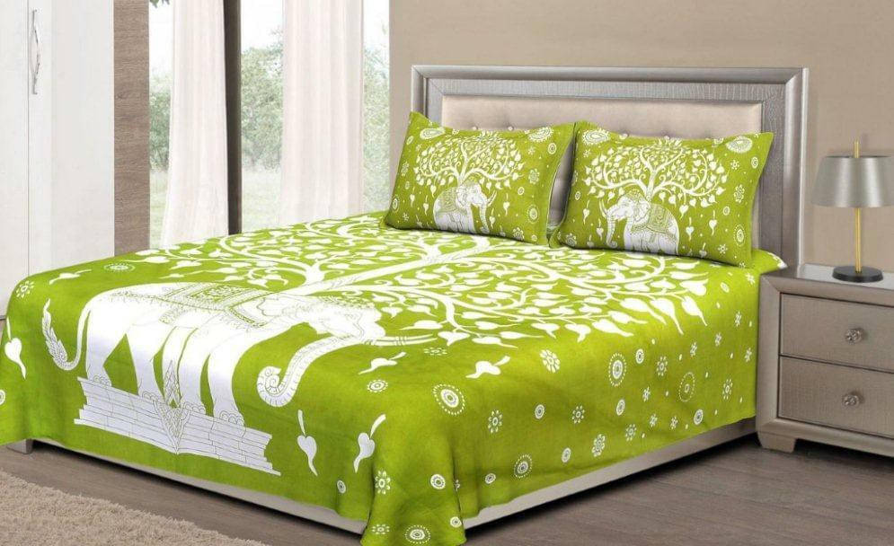     			Navkaar Creation Cotton 1 Double Bedsheet with 2 Pillow Covers ( Green )
