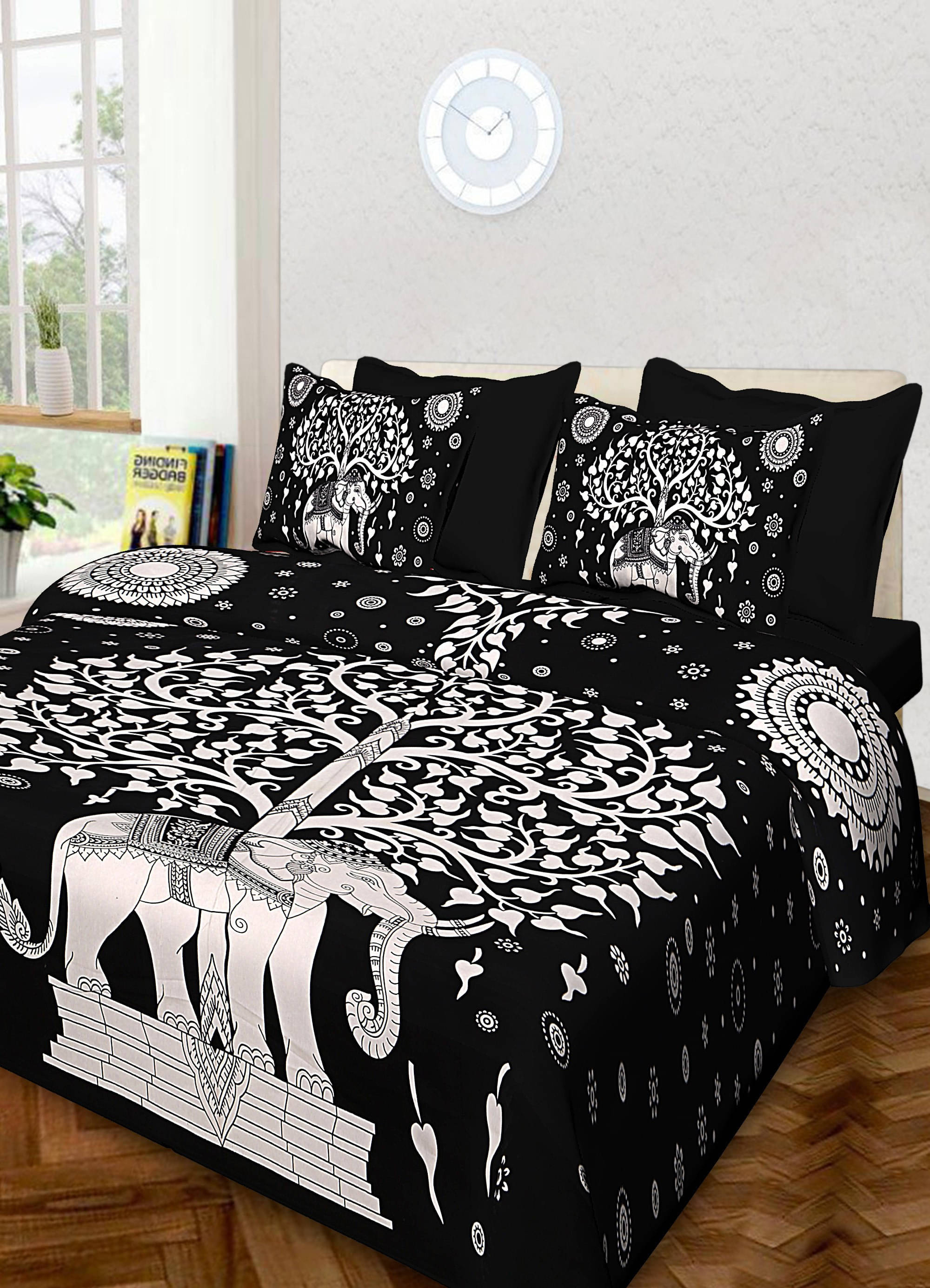 Navkaar Creation Cotton 1 Double Bedsheet with 2 Pillow Covers ( Black ) Navkaar Creation Cotton 1 Double Bedsheet with 2 Pillow Covers ( Black )