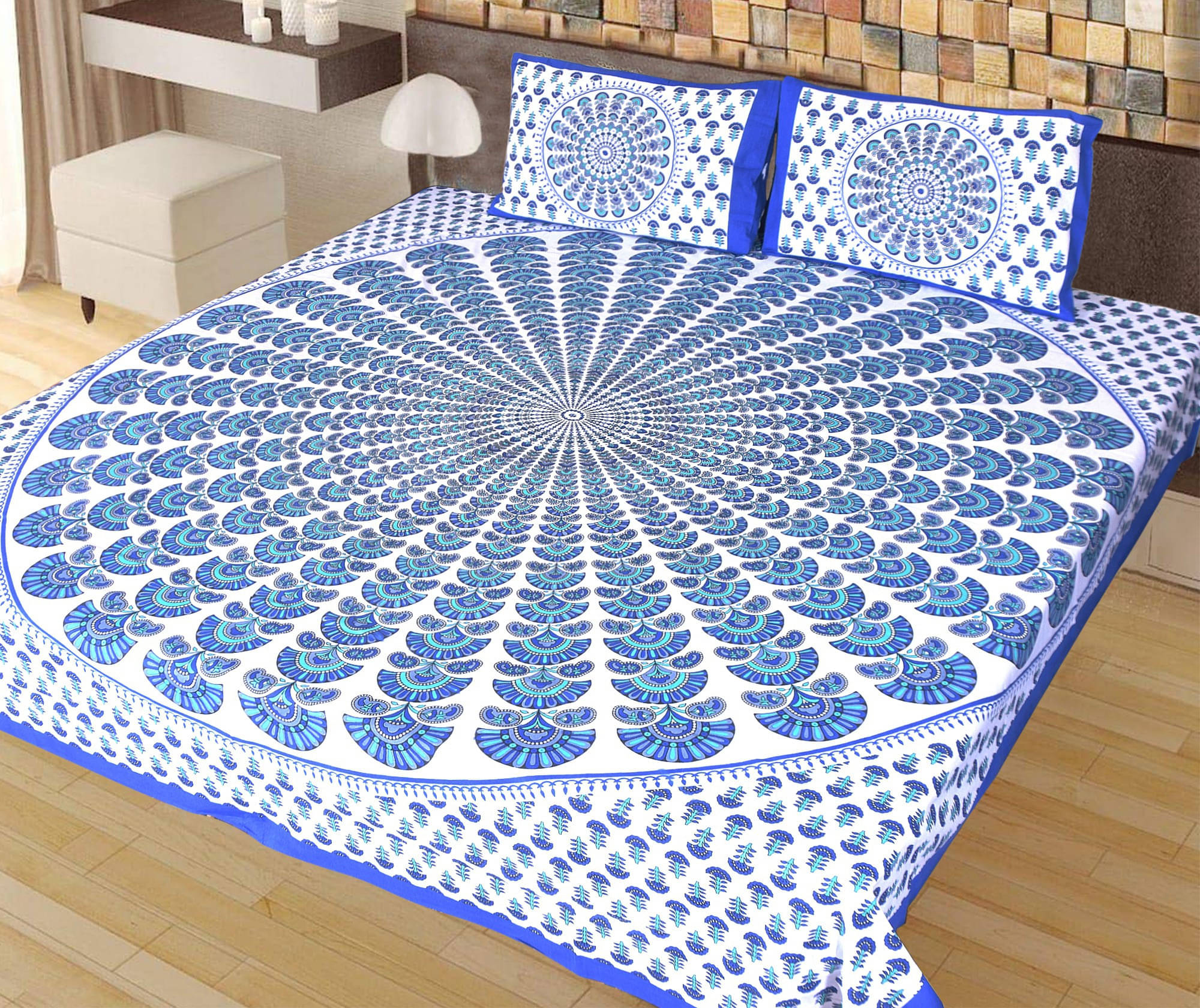 Navkaar Creation Cotton 1 Double Bedsheet with 2 Pillow Covers ( Blue ) Navkaar Creation Cotton 1 Double Bedsheet with 2 Pillow Covers ( Blue )