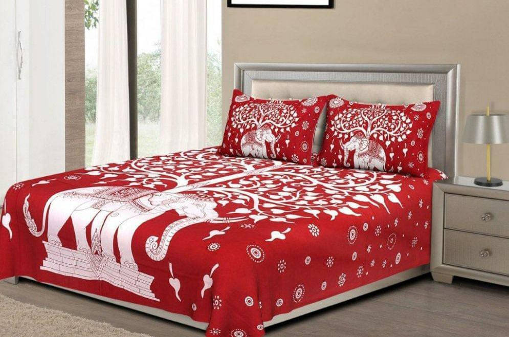     			Navkaar Creation Cotton 1 Double Bedsheet with 2 Pillow Covers ( Red )