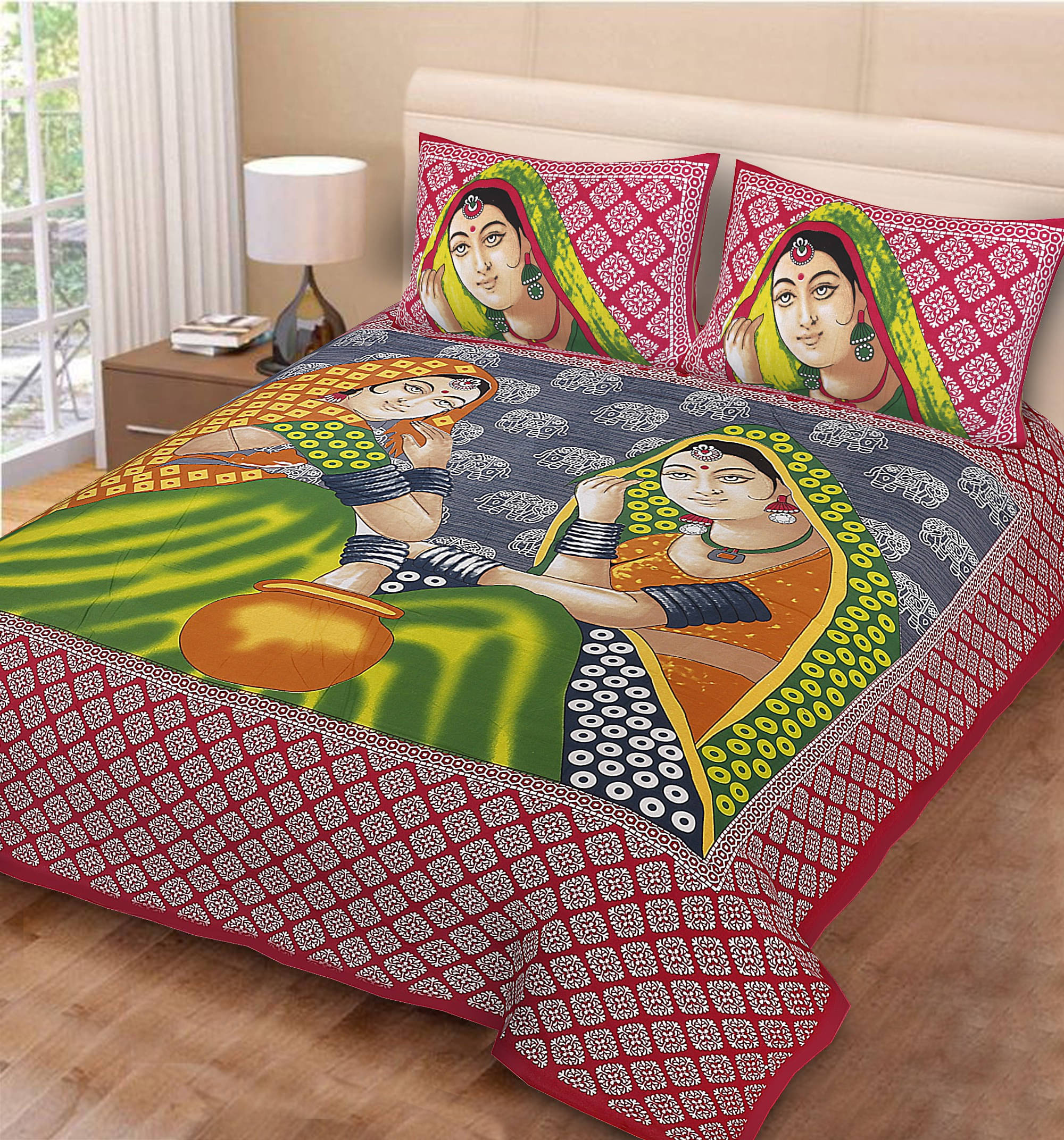 Navkaar Creation Cotton 1 Double Bedsheet with 2 Pillow Covers ( Red ) Navkaar Creation Cotton 1 Double Bedsheet with 2 Pillow Covers ( Red )
