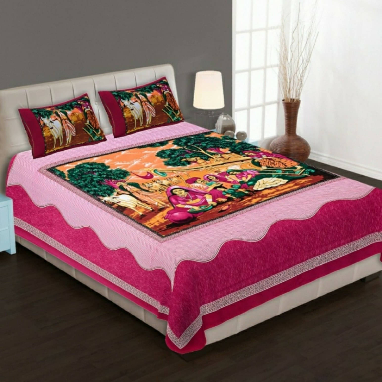 Navkaar Creation Cotton 1 Double Bedsheet with 2 Pillow Covers ( Pink )     			Navkaar Creation Cotton 1 Double Bedsheet with 2 Pillow Covers ( Pink )