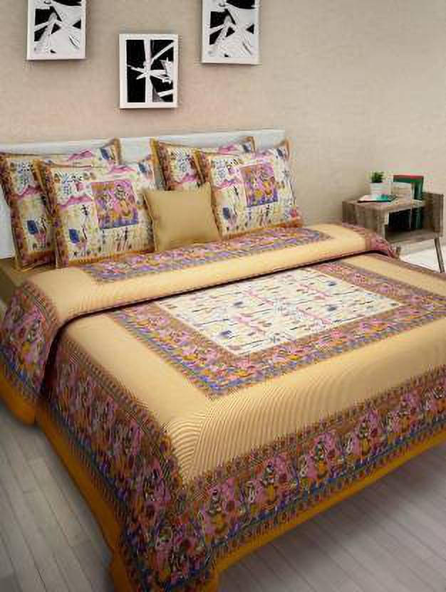     			Navkaar Creation Cotton 1 Double Bedsheet with 2 Pillow Covers ( Yellow )