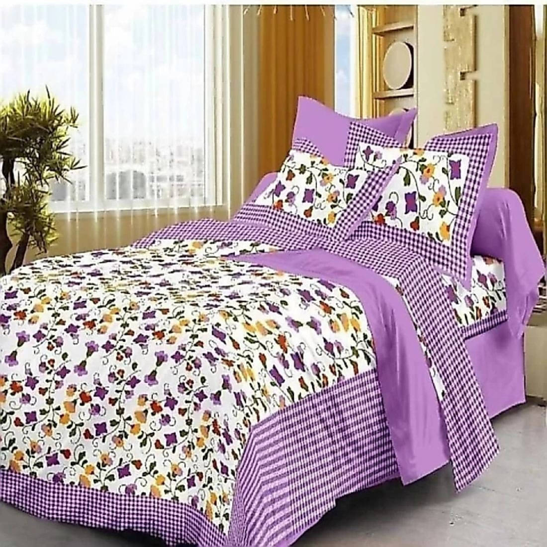 Navkaar Creation Cotton 1 Double Bedsheet with 2 Pillow Covers ( Purple ) Navkaar Creation Cotton 1 Double Bedsheet with 2 Pillow Covers ( Purple )