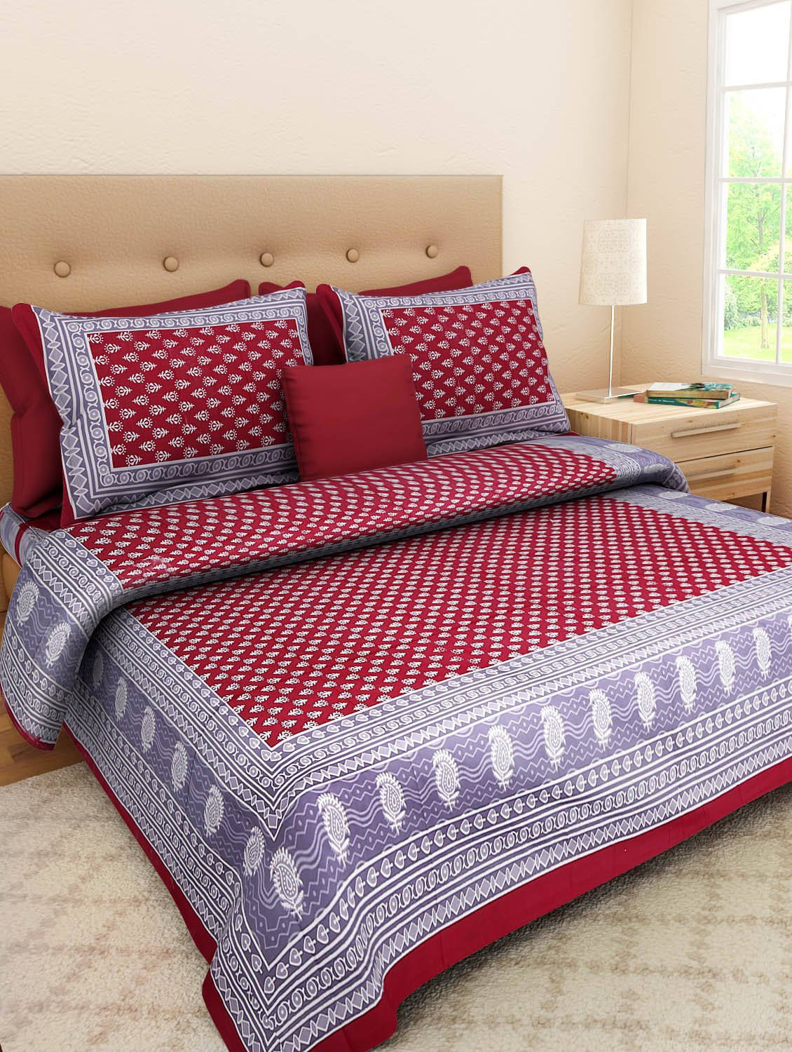     			Navkaar Creation Cotton 1 Double Bedsheet with 2 Pillow Covers ( Maroon )