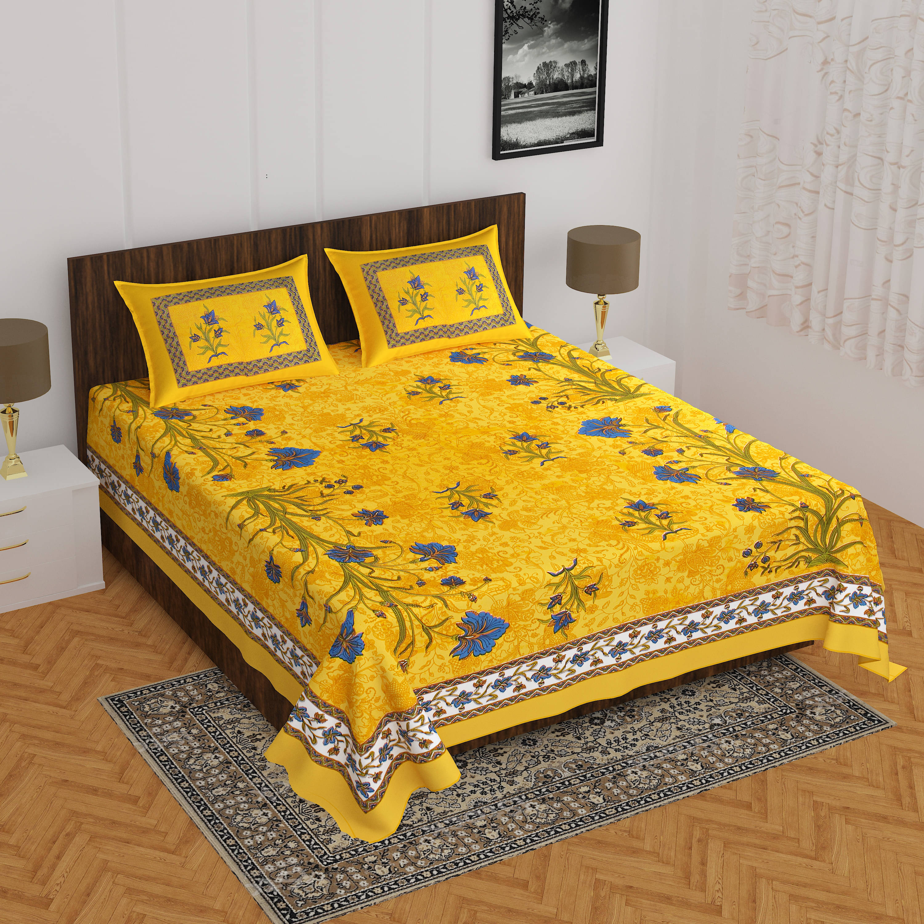 Navkaar Creation Cotton 1 Double Bedsheet with 2 Pillow Covers ( Yellow ) Navkaar Creation Cotton 1 Double Bedsheet with 2 Pillow Covers ( Yellow )